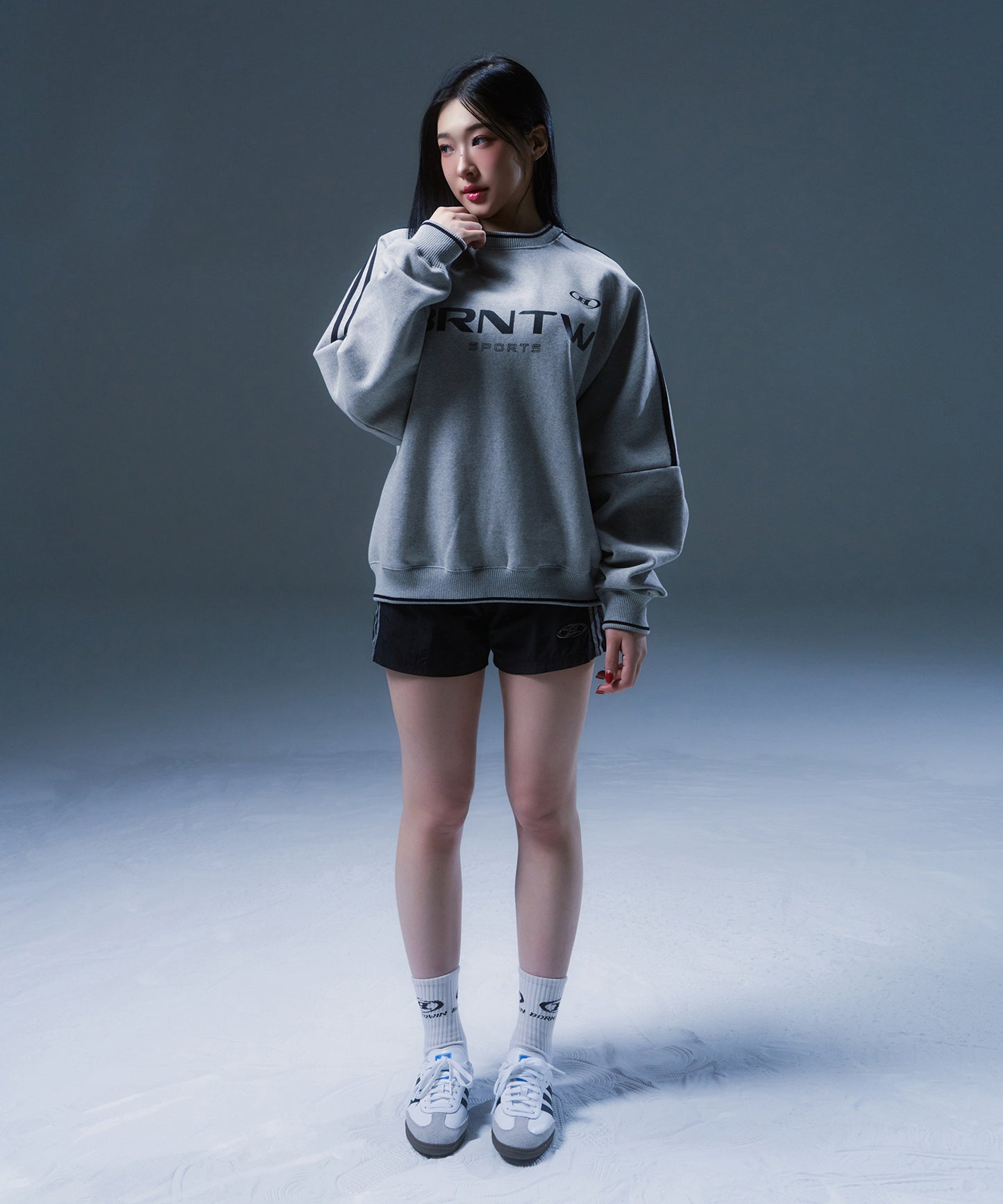FLEECE BRNTW TRACK LINE SWEATSHIRTS [MELANGE GREY]