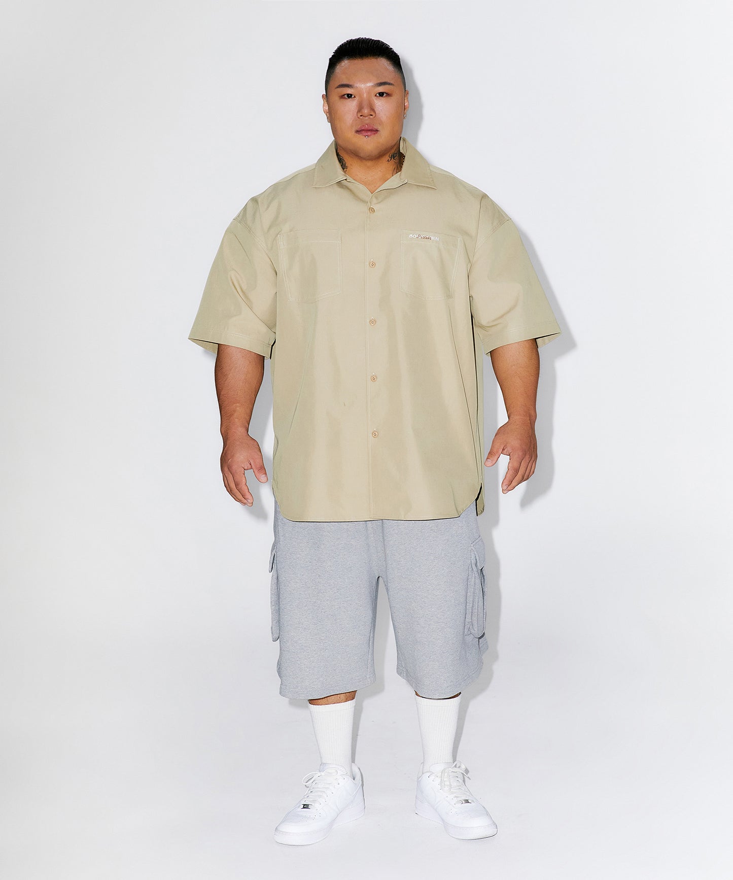 WINNER CHICANO OVER FIT HALF SHIRTS [BEIGE]