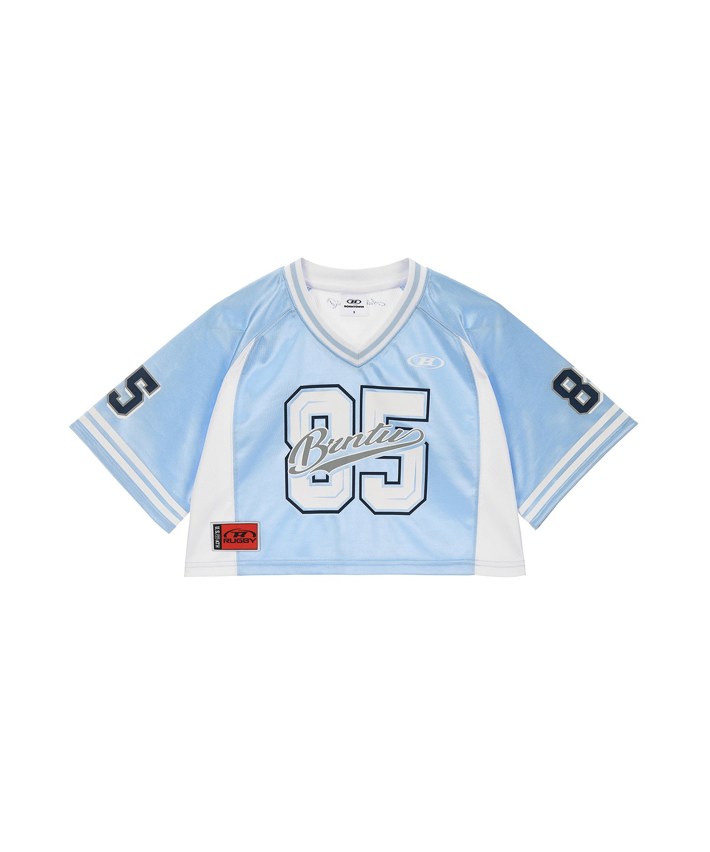 W RUGBY JERSEY CROP T-SHIRTS [LIGHT BLUE]