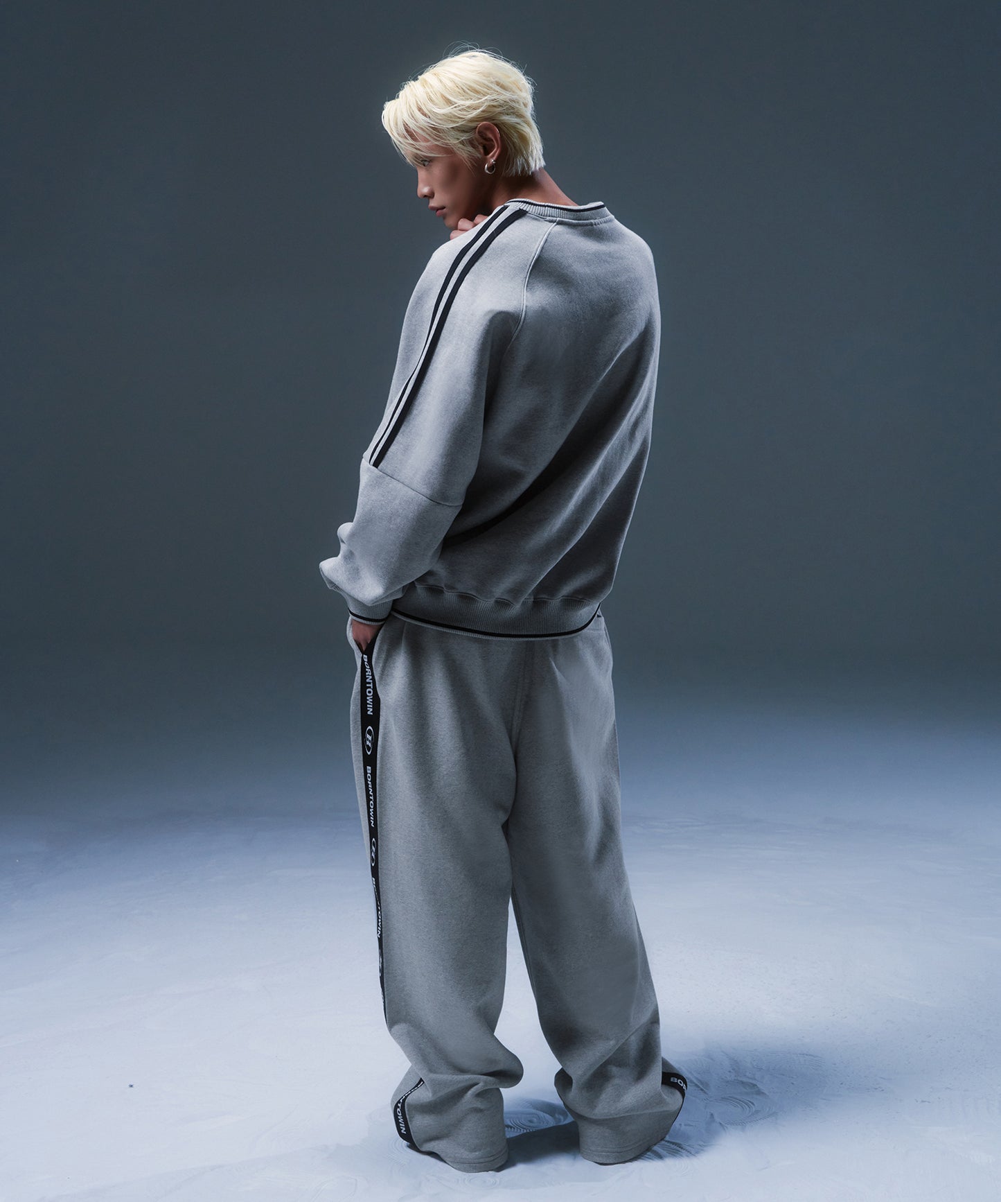 FLEECE BRNTW TRACK LINE SWEATSHIRTS [MELANGE GREY]