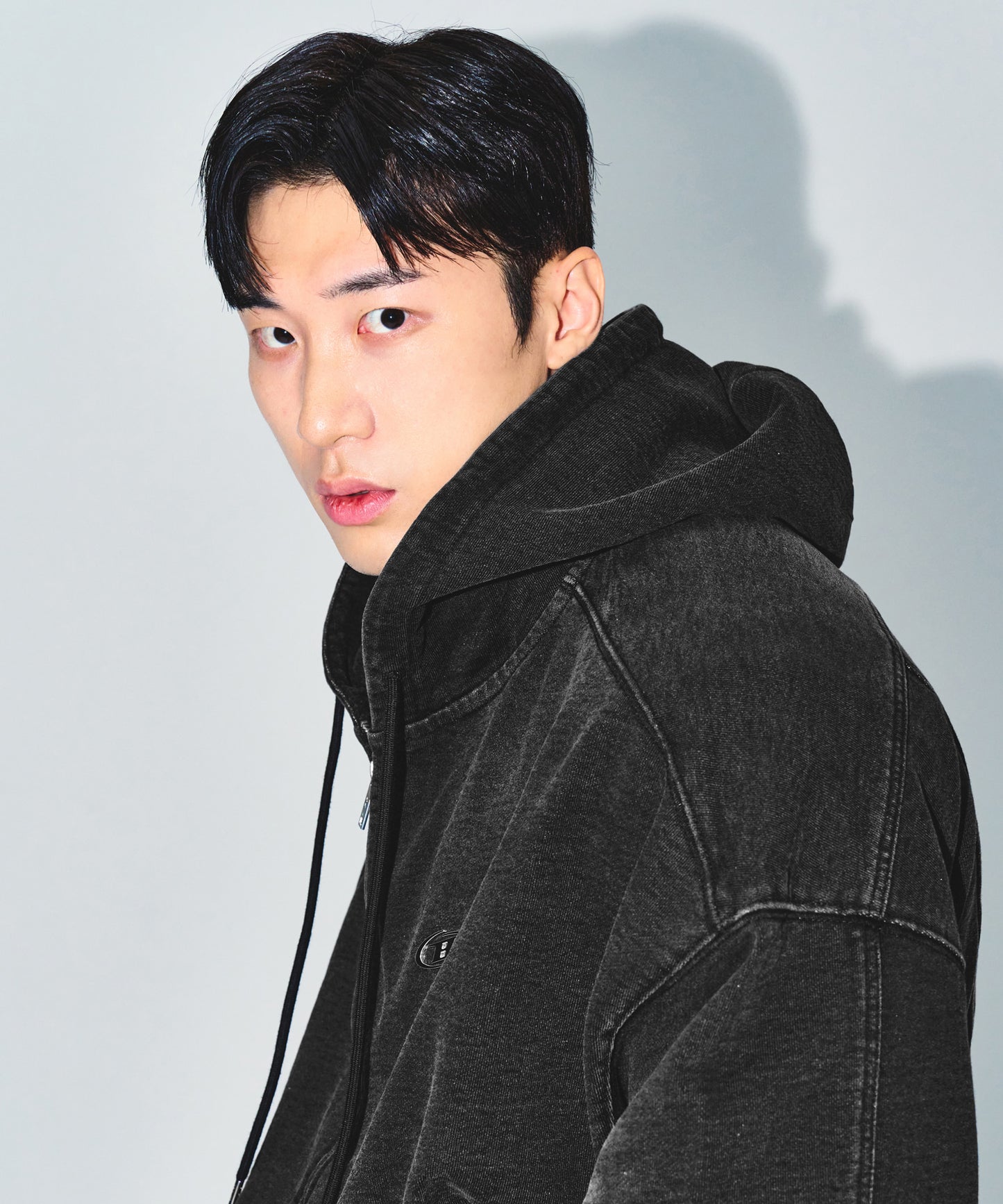 DENIM LIKE HOODIE ZIP-UP [BLACK DENIM]