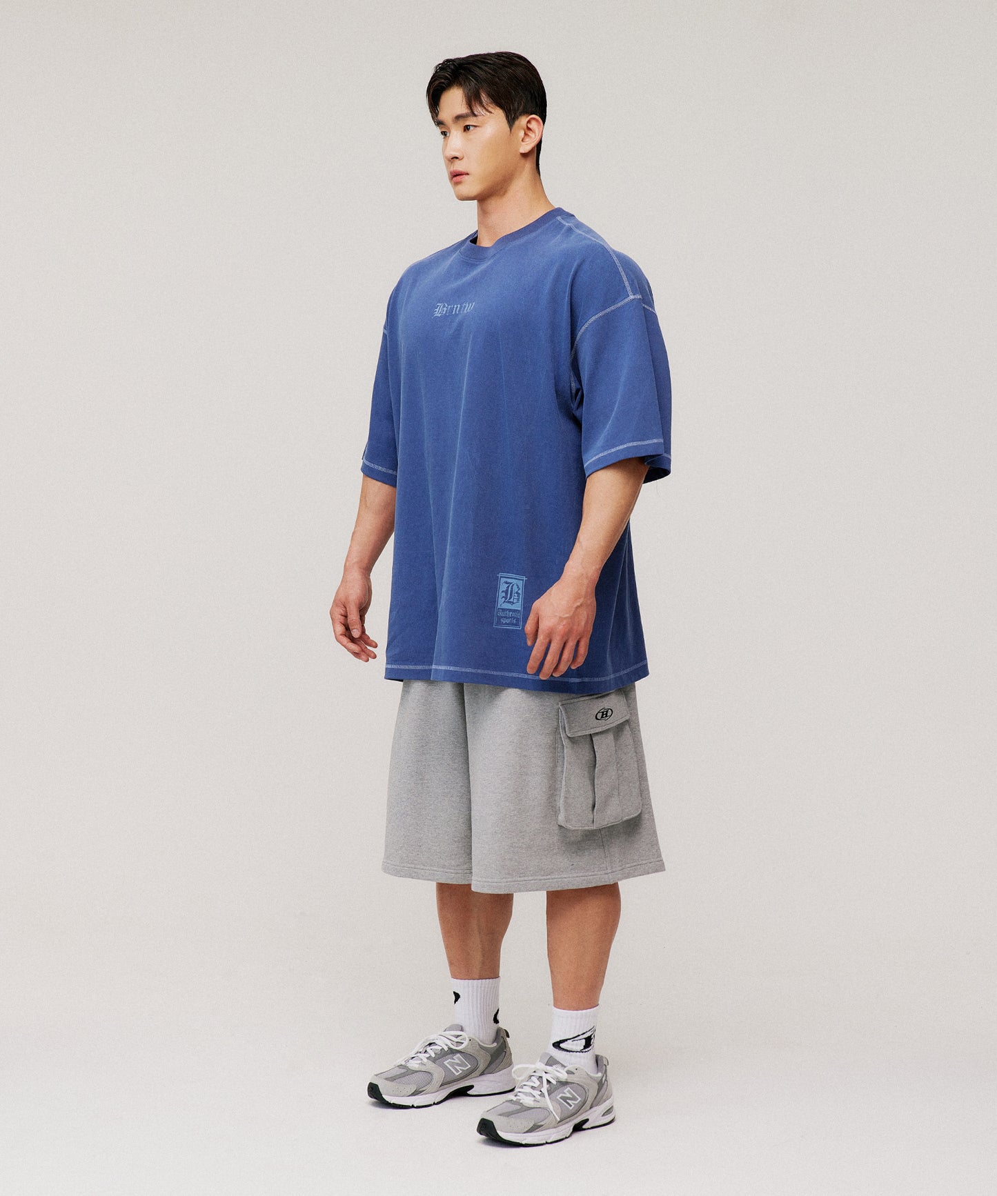 PIGMENT CRACK LETTER EXTRA FIT T-SHIRTS [DEAD BLUE]