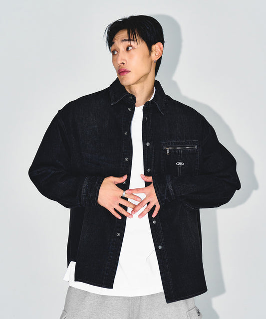 WASHED DENIM OVER FIT SHIRTS [BLACK DENIM]