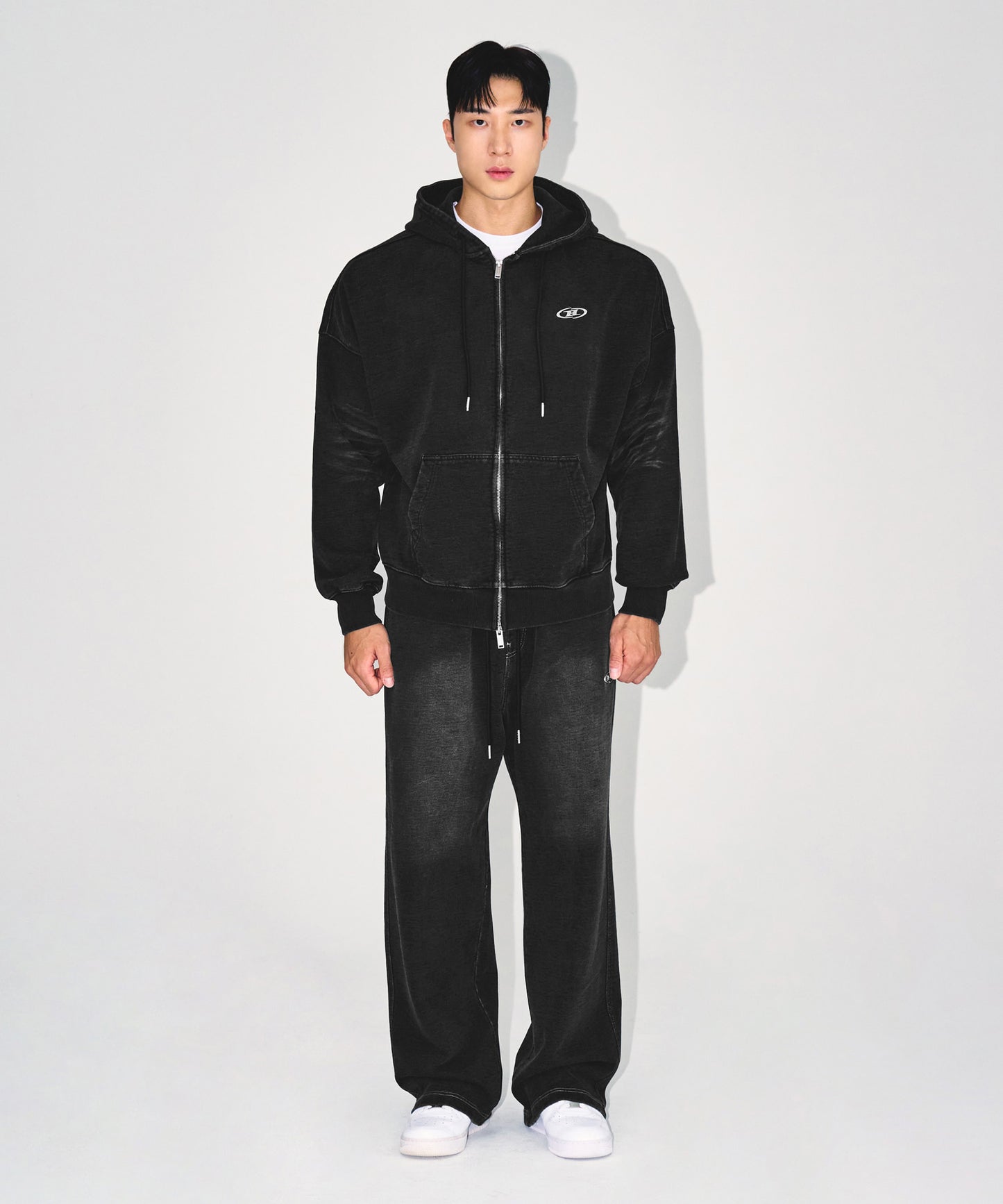 DENIM LIKE HOODIE ZIP-UP [BLACK DENIM]