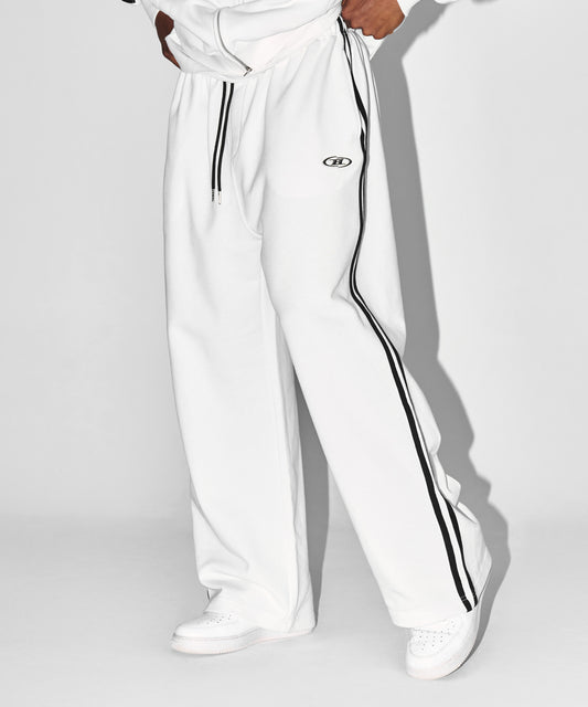 CHROME B TRACK LINE SEMI WIDE PANTS [WHITE]