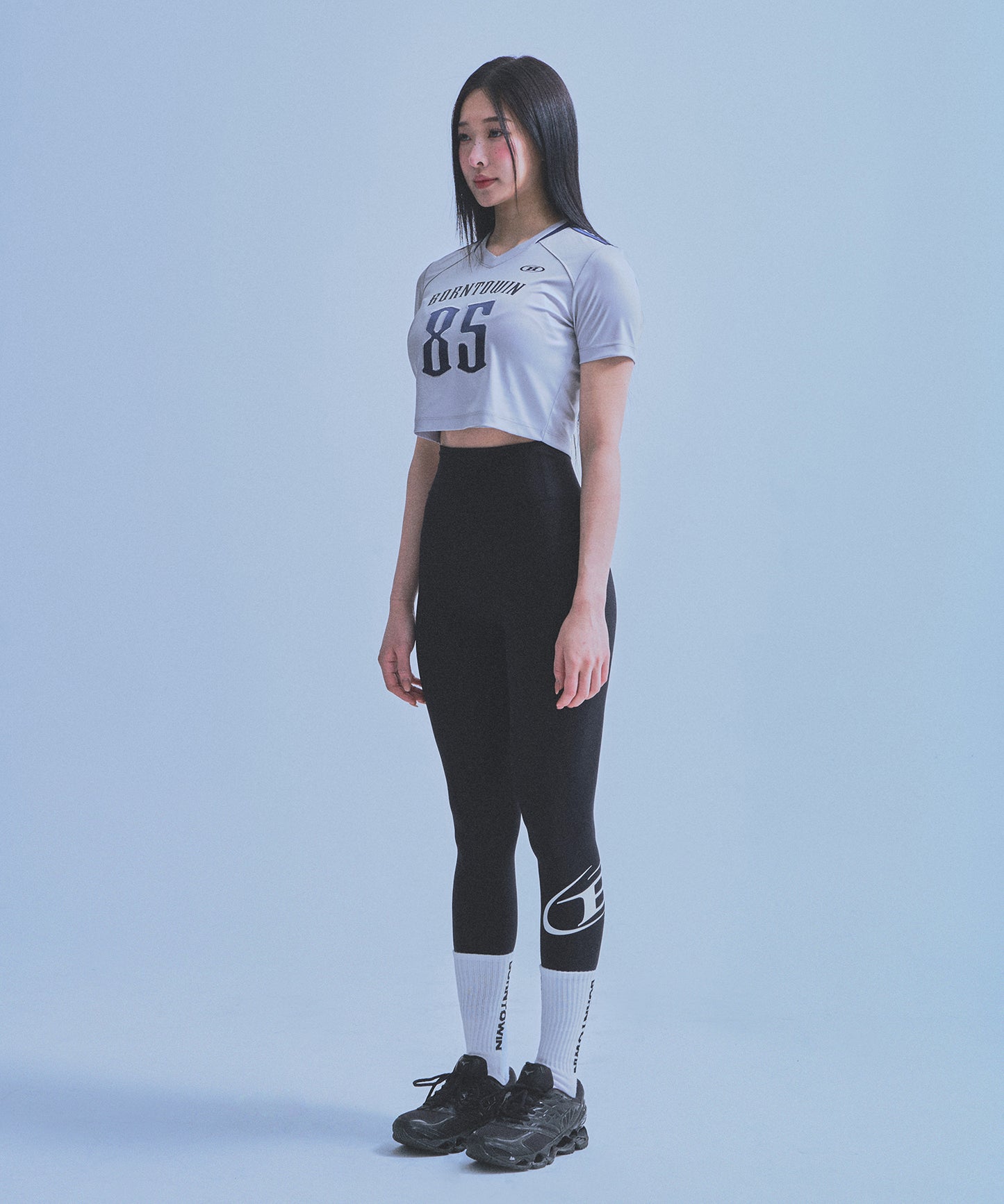 W RUGBY JERSEY SEMI CROP T-SHIRTS [SILVER]