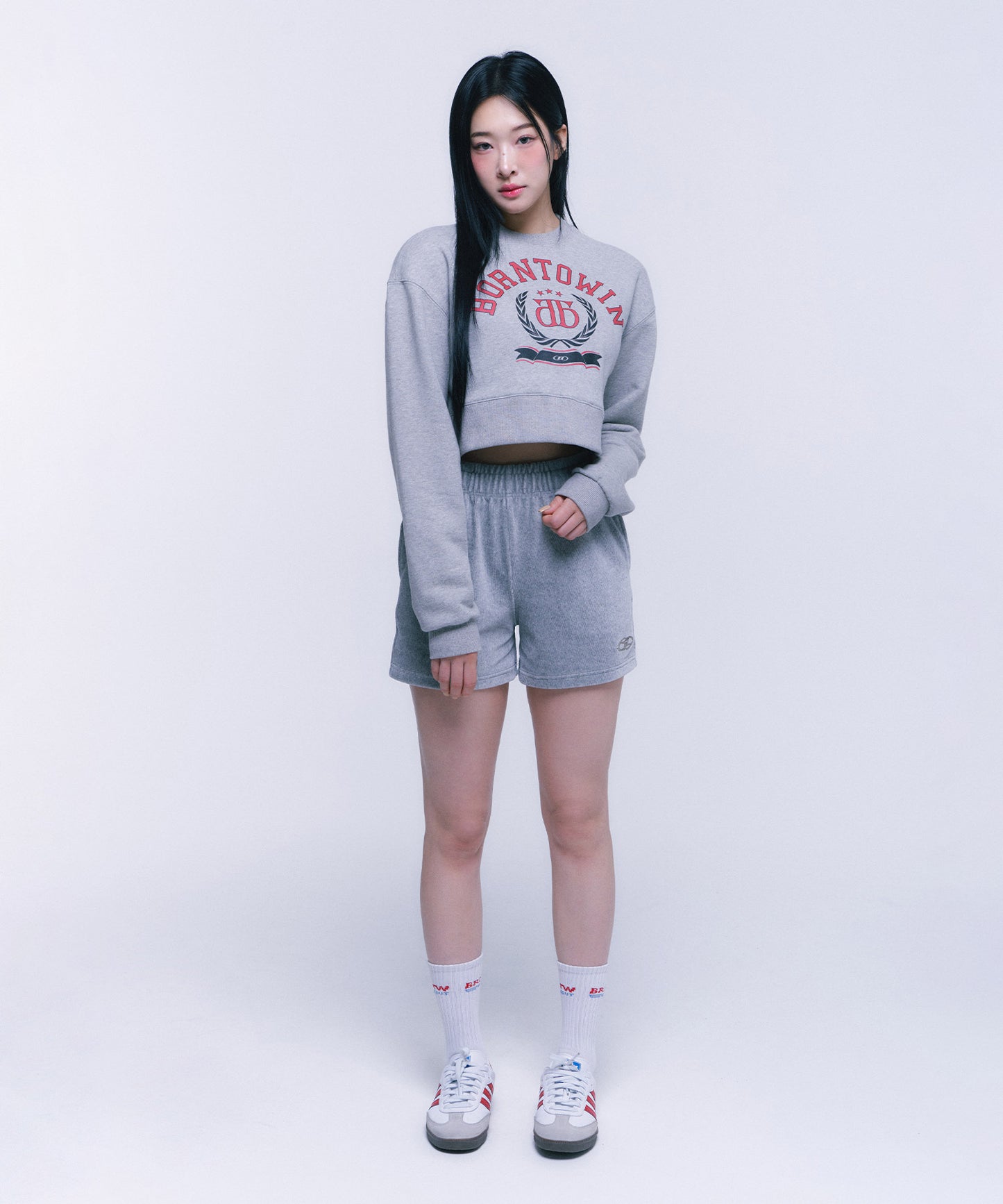 B CHROME VELOUR SHORTS [MELANGE GREY]