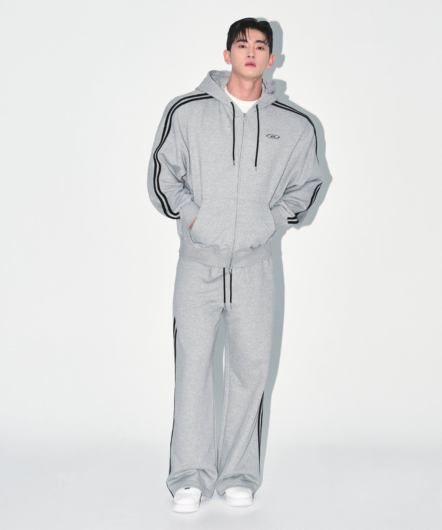 CHROME B TRACK LINE HOODIE ZIP-UP [MELANGE GREY]