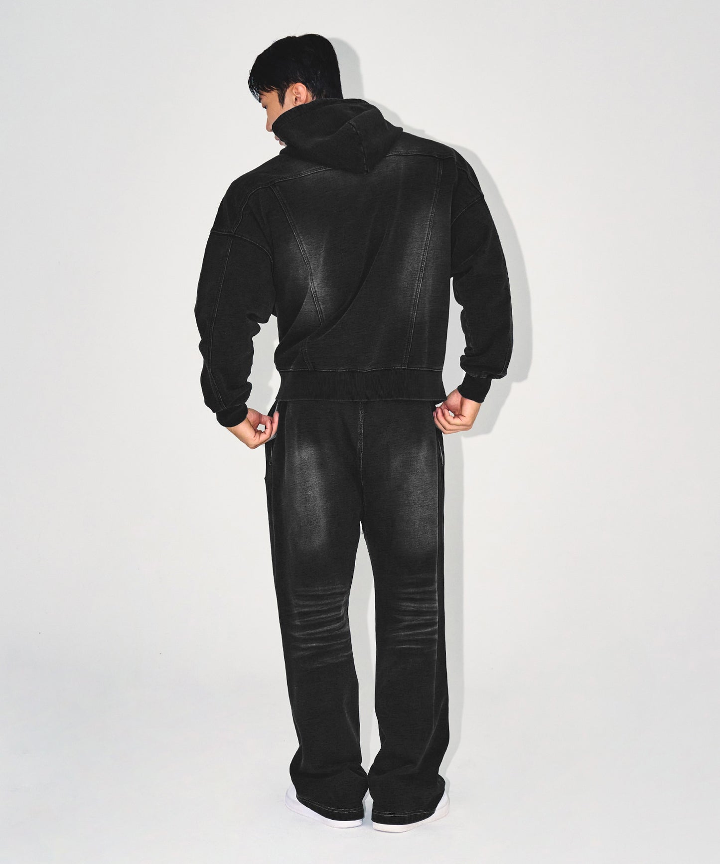 DENIM LIKE HOODIE ZIP-UP [BLACK DENIM]