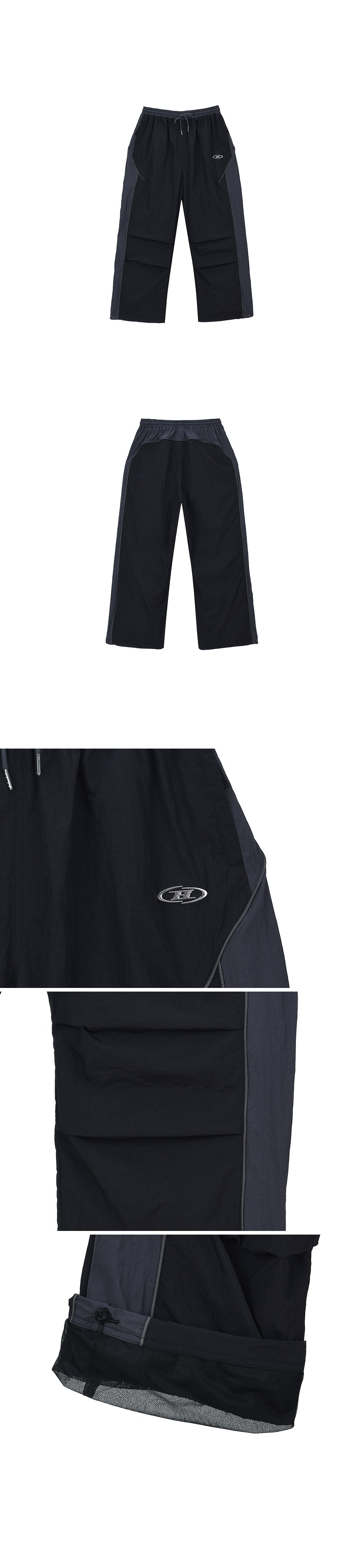 NYLON BLOCK STRING PANTS [BLACK]