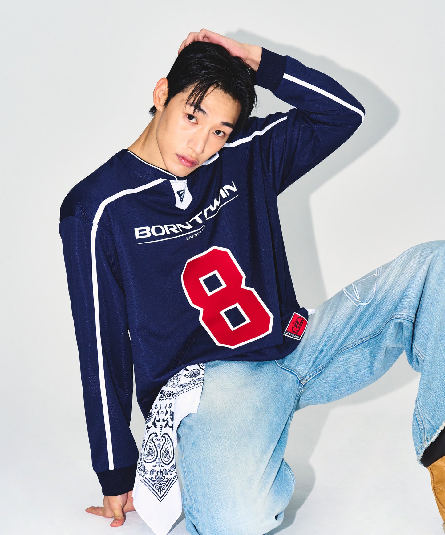 LINE TAPING RUGBY LONG SLEEVE [NAVY]