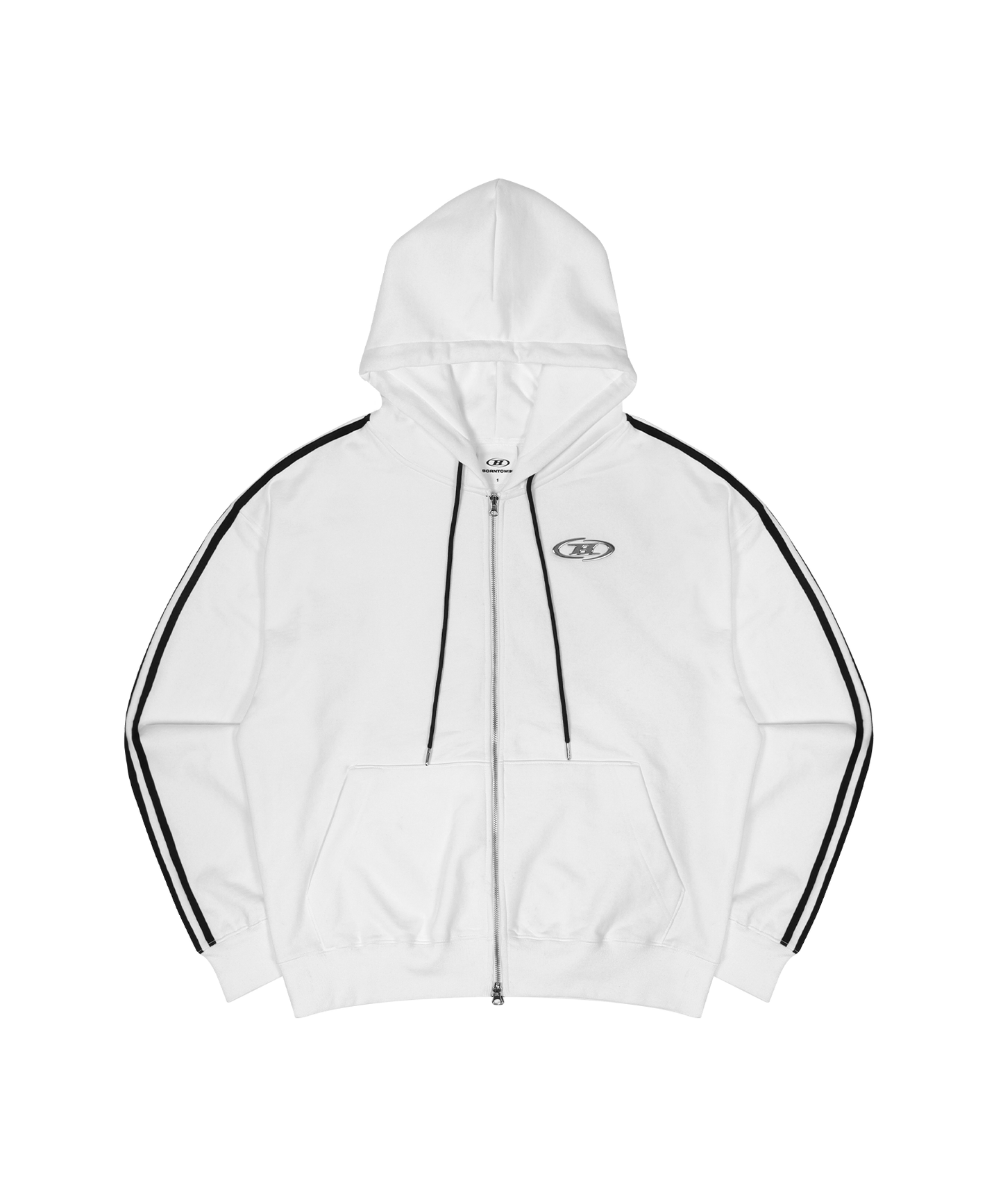 BIG CHROME B LOGO TRACK LINE ZIP-UP HOODIE [IVORY]