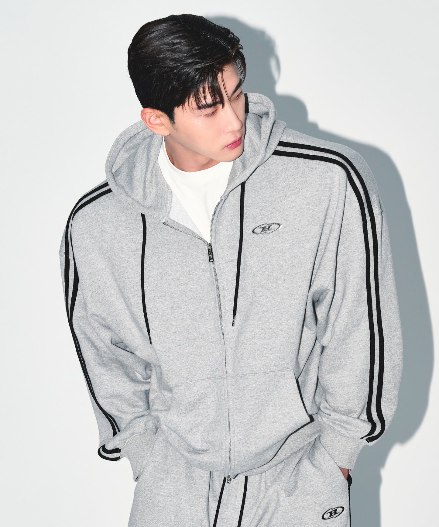 CHROME B TRACK LINE HOODIE ZIP-UP [MELANGE GREY]
