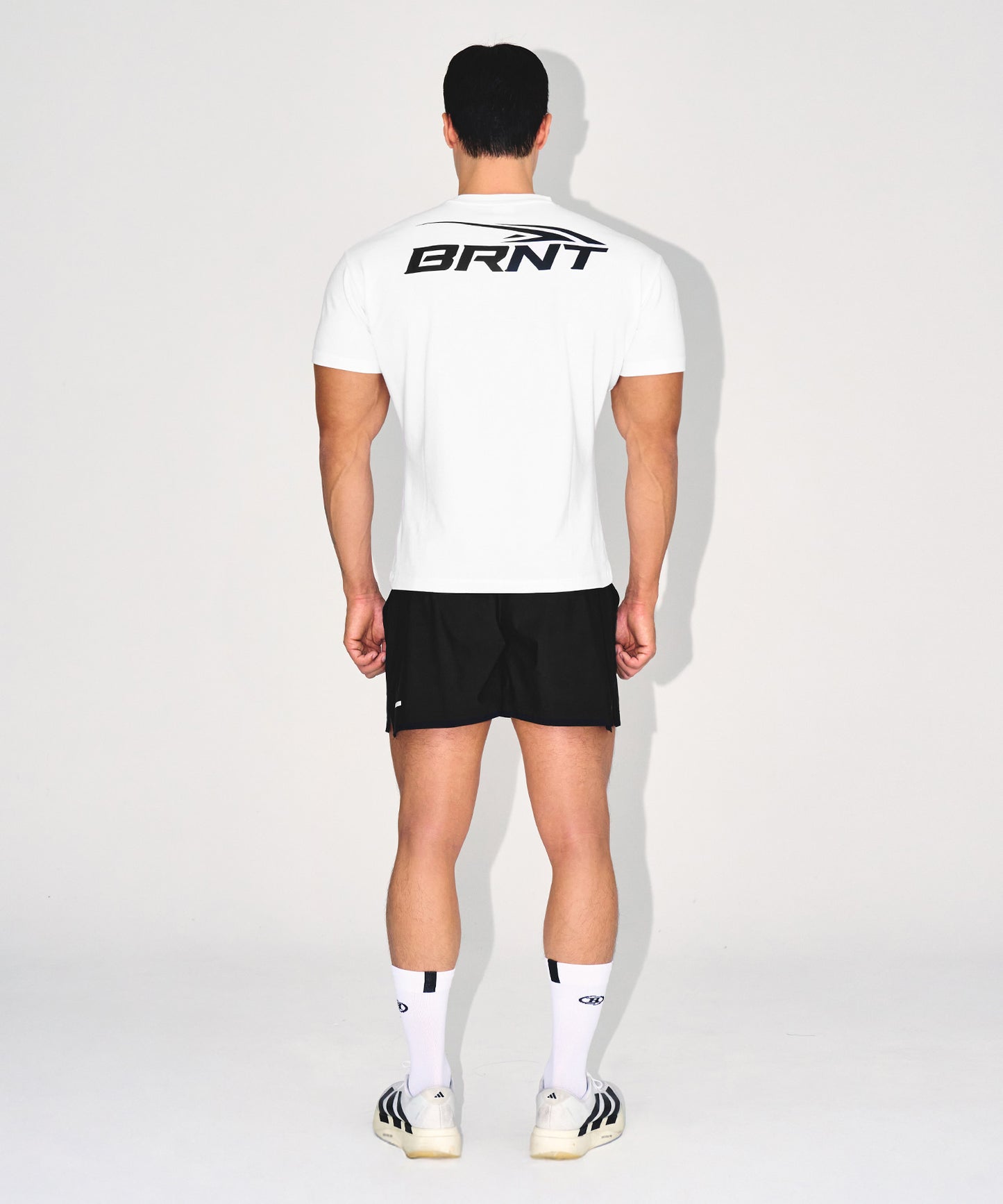 BRNT BACK LOGO MUSCLE FIT T-SHIRTS [WHITE]