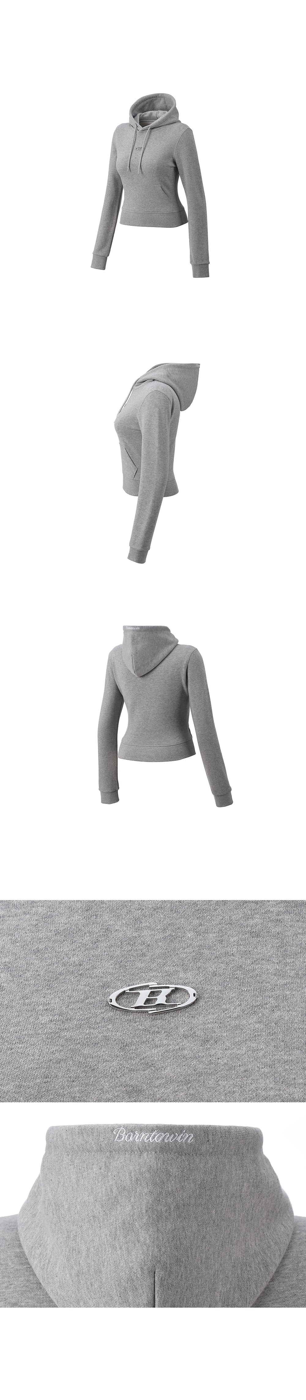 W B PENDANT COTTON CROP HOODIE [MELANGE GREY]