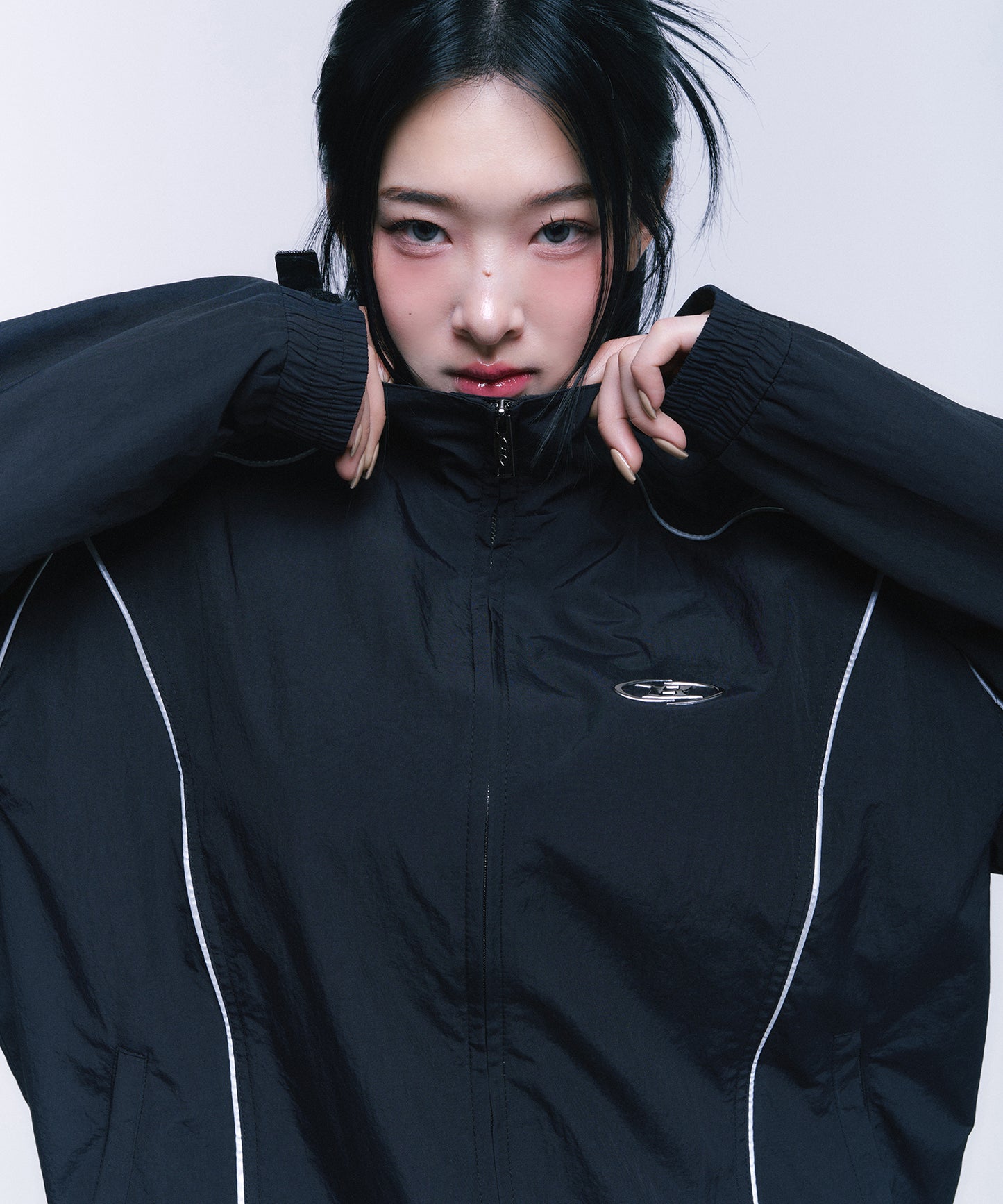 SILVER LINE NYLON WIND BREAKER [BLACK]