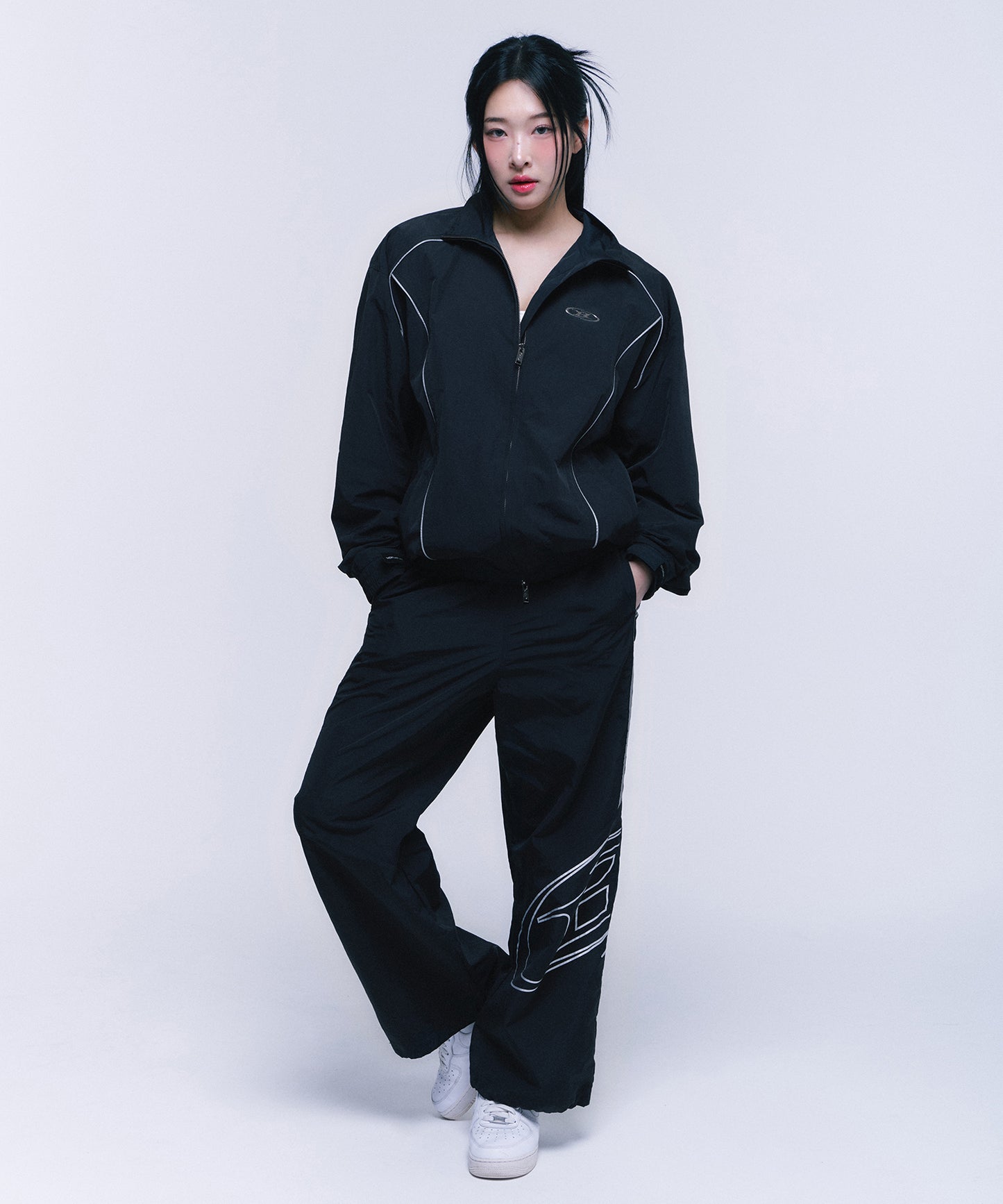 SILVER LINE NYLON WIND BREAKER [BLACK]