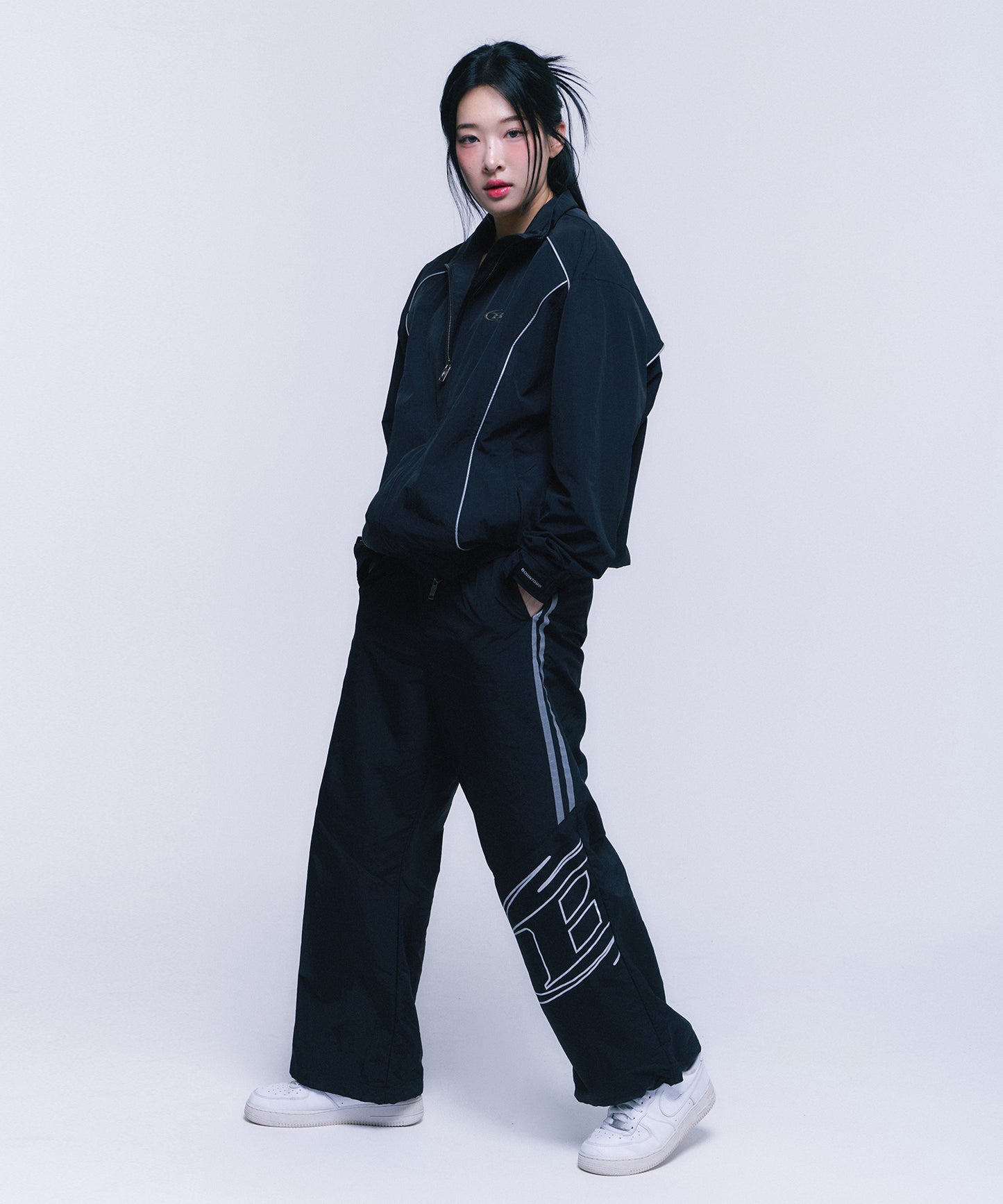 SILVER LINE NYLON WIND BREAKER [BLACK]