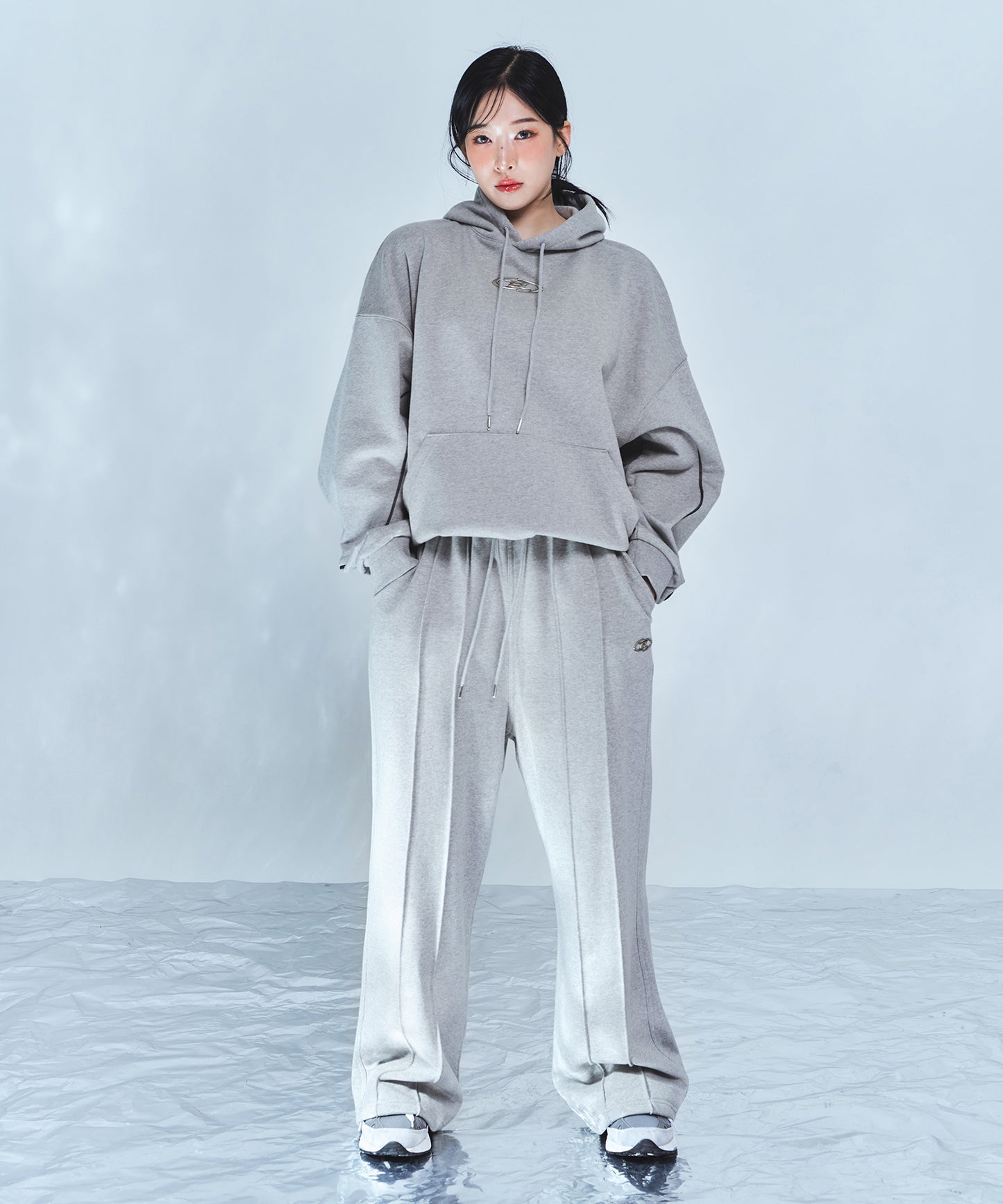 DOUBLE PIN TUCK WIDE PANTS [MELANGE GREY]