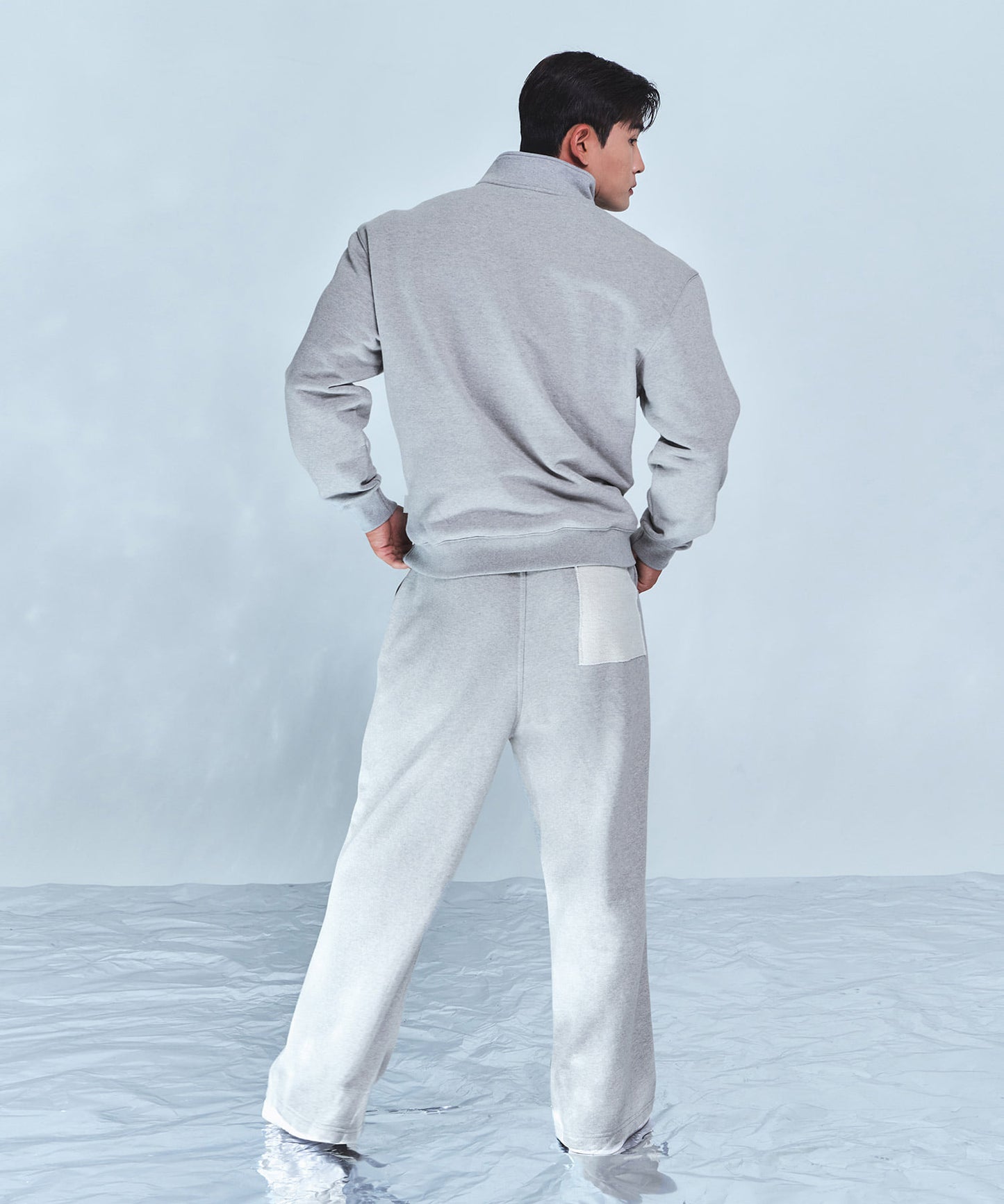 DOUBLE PIN TUCK WIDE PANTS [MELANGE GREY]