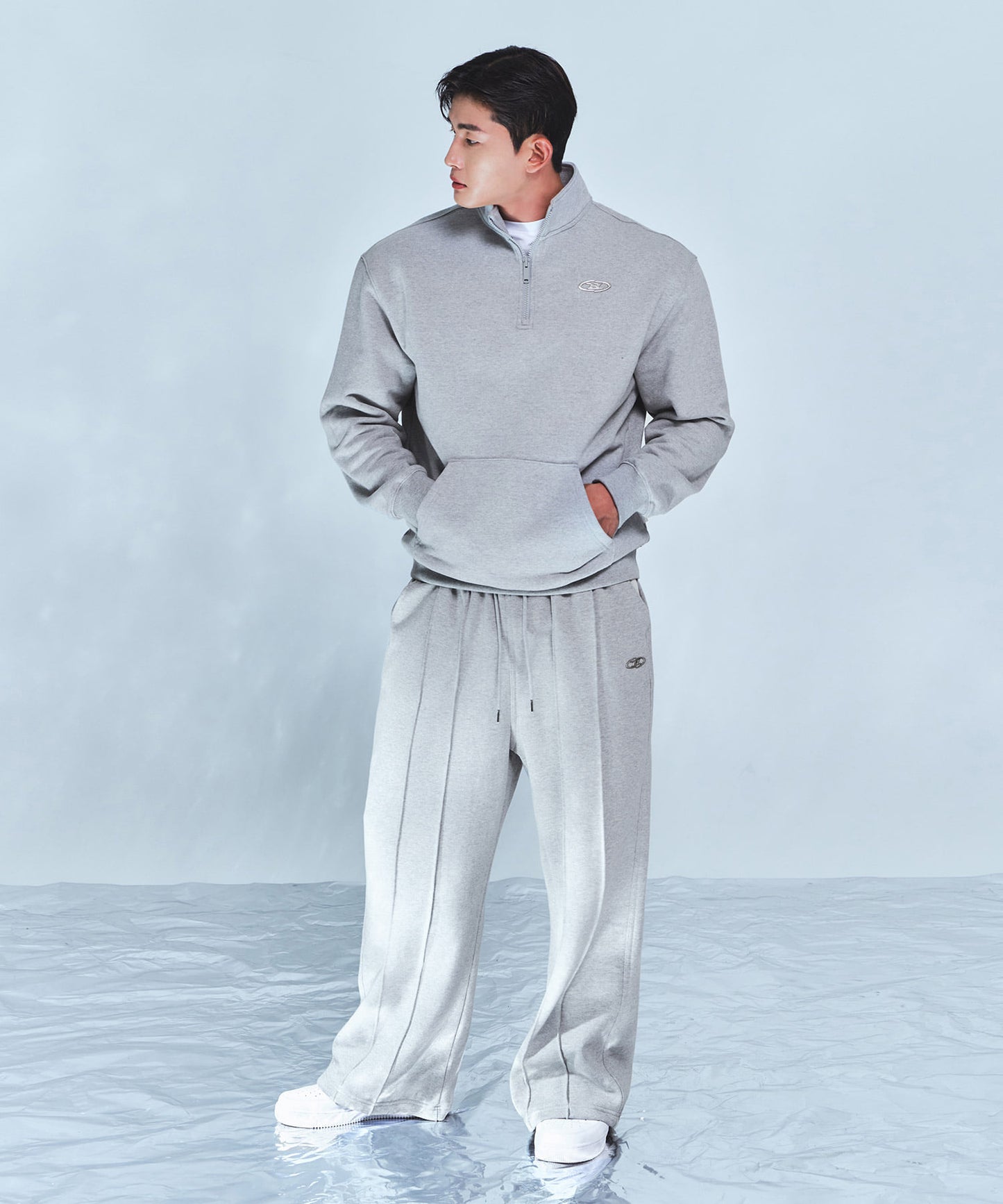 DOUBLE PIN TUCK WIDE PANTS [MELANGE GREY]