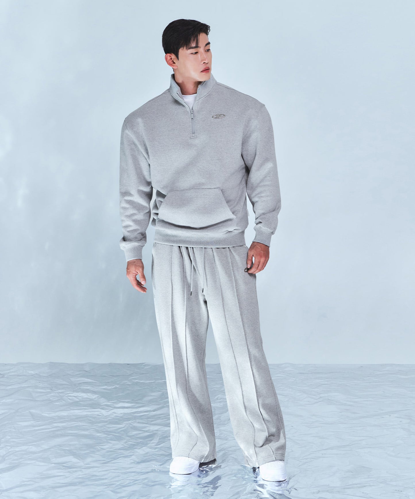 DOUBLE PIN TUCK WIDE PANTS [MELANGE GREY]