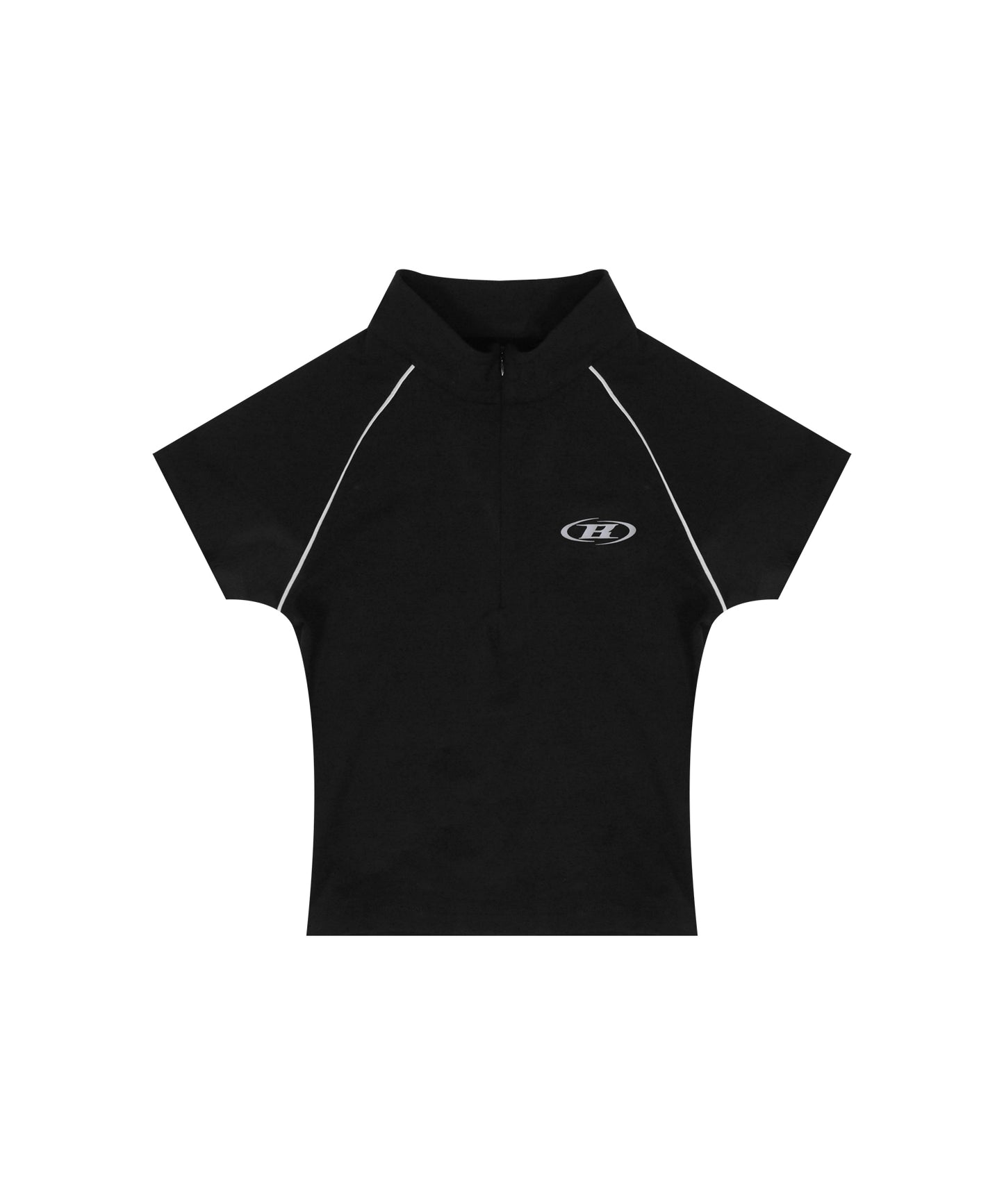 SILVER B RAGLAN HALF ZIP-UP T-SHIRTS [BLACK]