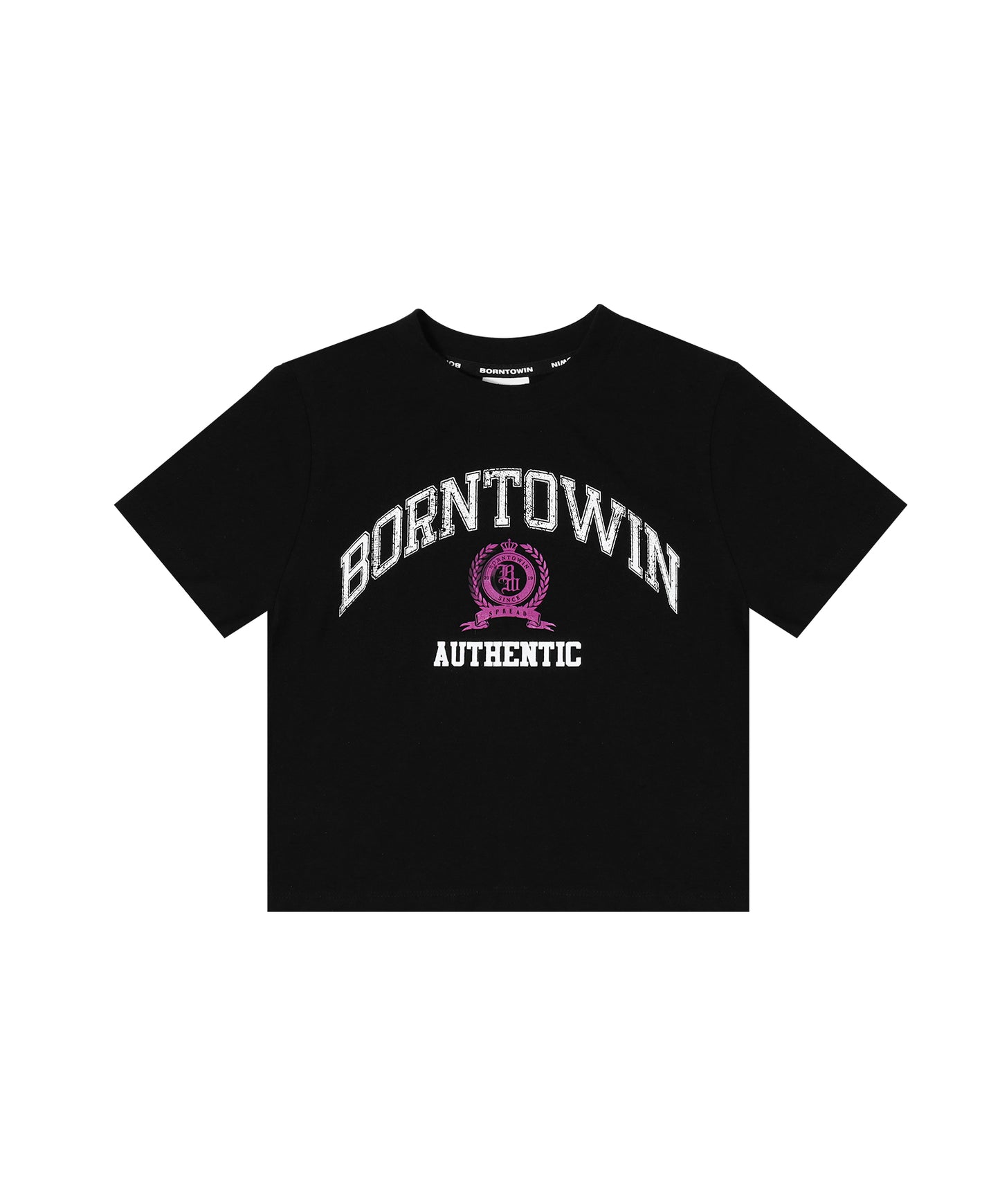 CRACK BORNTOWIN EMBLEM CROP T-SHIRTS [BLACK]