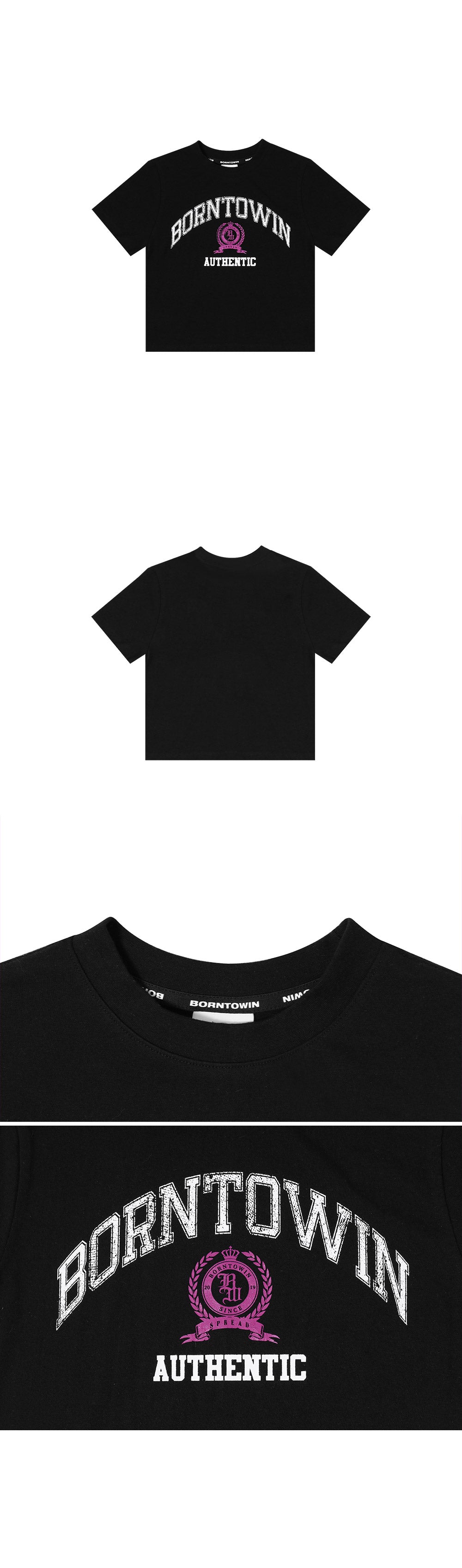 CRACK BORNTOWIN EMBLEM CROP T-SHIRTS [BLACK]