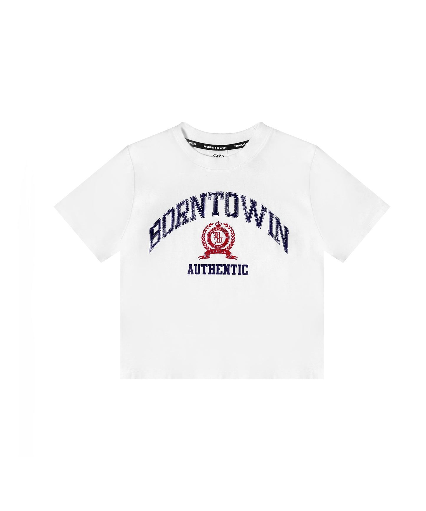 CRACK BORNTOWIN EMBLEM CROP T-SHIRTS [WHITE]