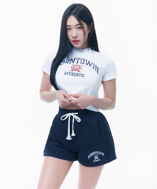 CRACK BORNTOWIN EMBLEM CROP T-SHIRTS [WHITE]