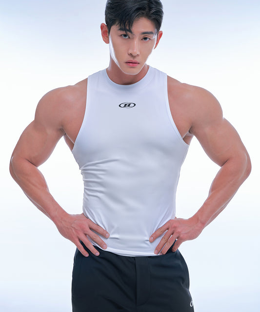 BRNTW BACK LOGO MUSCLE FIT SLEEVELESS  [WHITE]