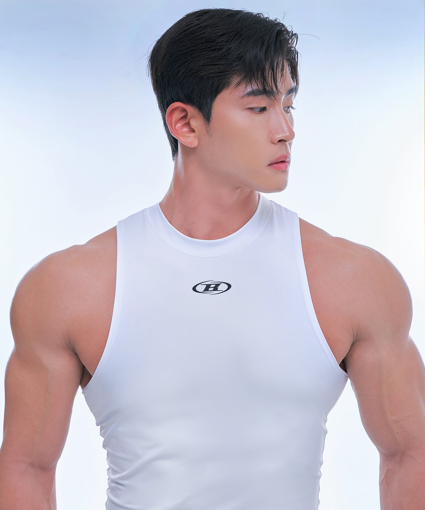 BRNTW BACK LOGO MUSCLE FIT SLEEVELESS  [WHITE]