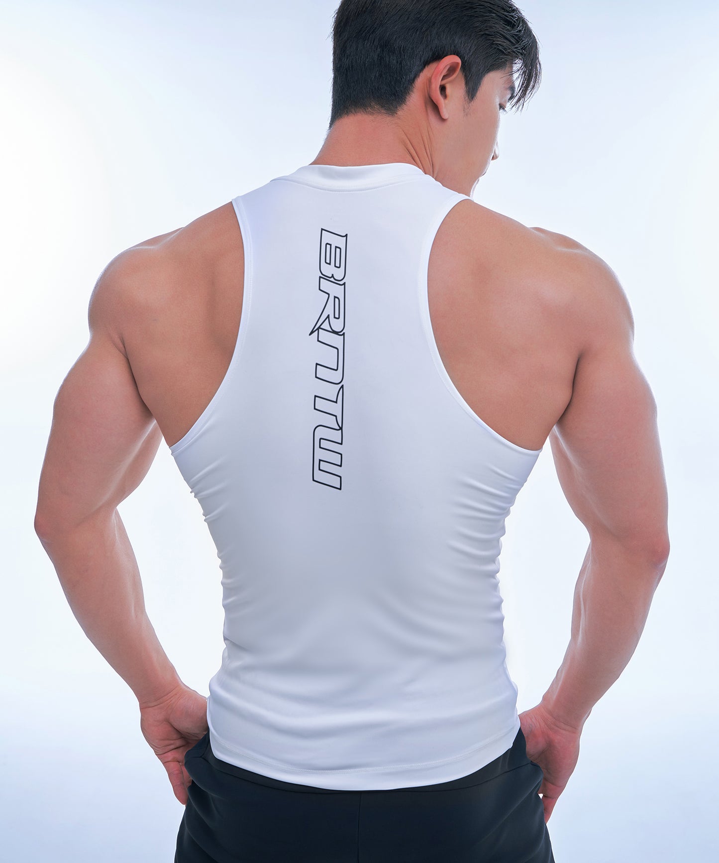 BRNTW BACK LOGO MUSCLE FIT SLEEVELESS  [WHITE]