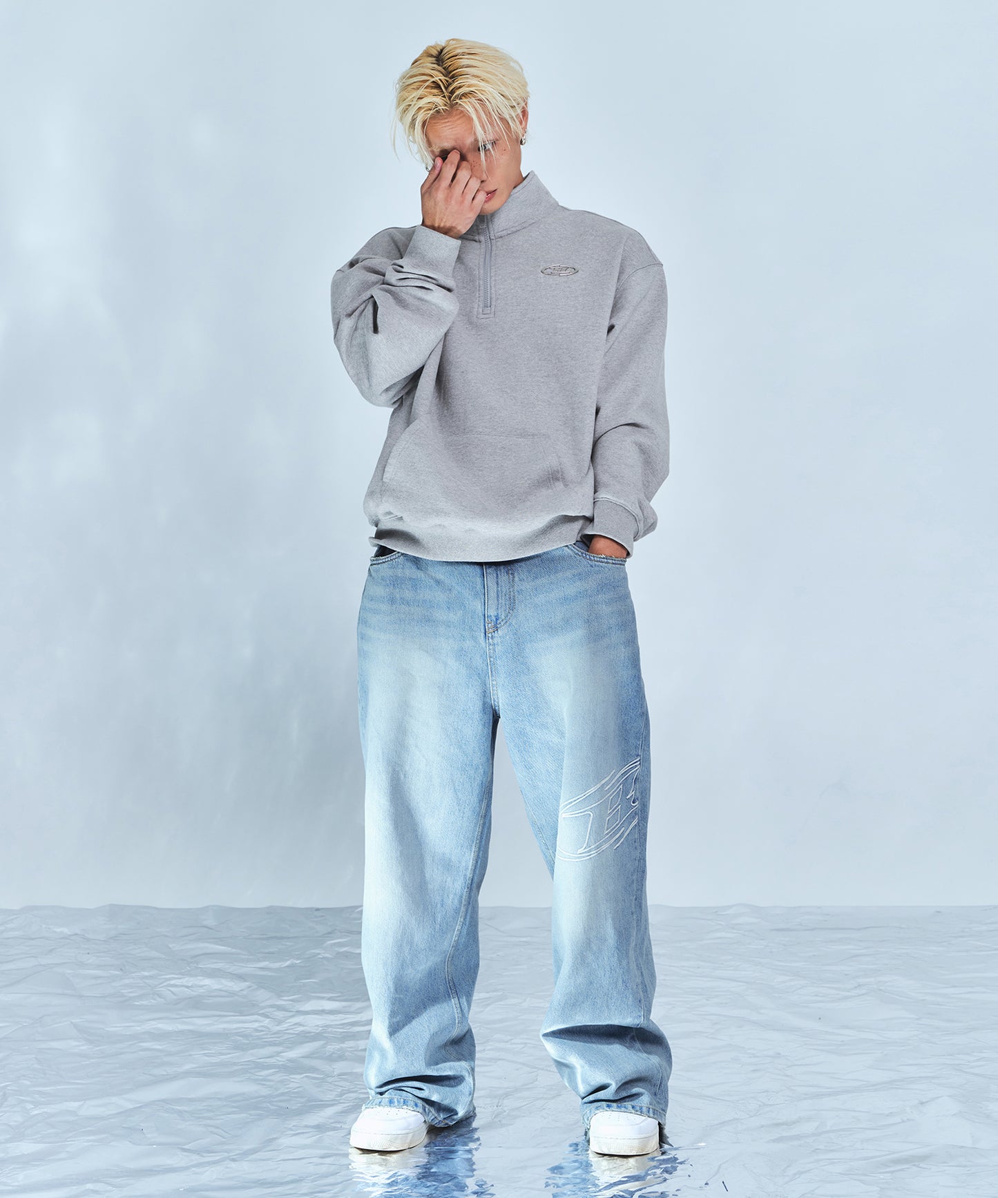 STROKE B WASHED WIDE DENIM PANTS [LIGHT BLUE]