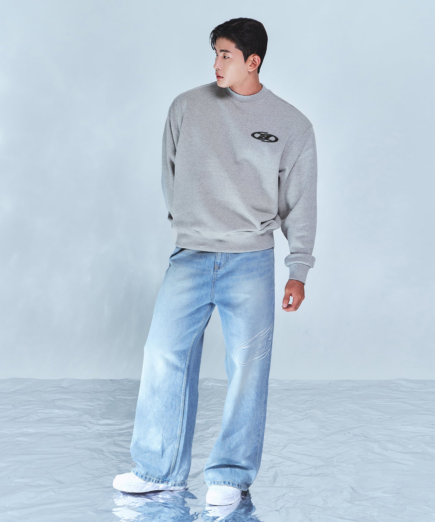 STROKE B WASHED WIDE DENIM PANTS [LIGHT BLUE]