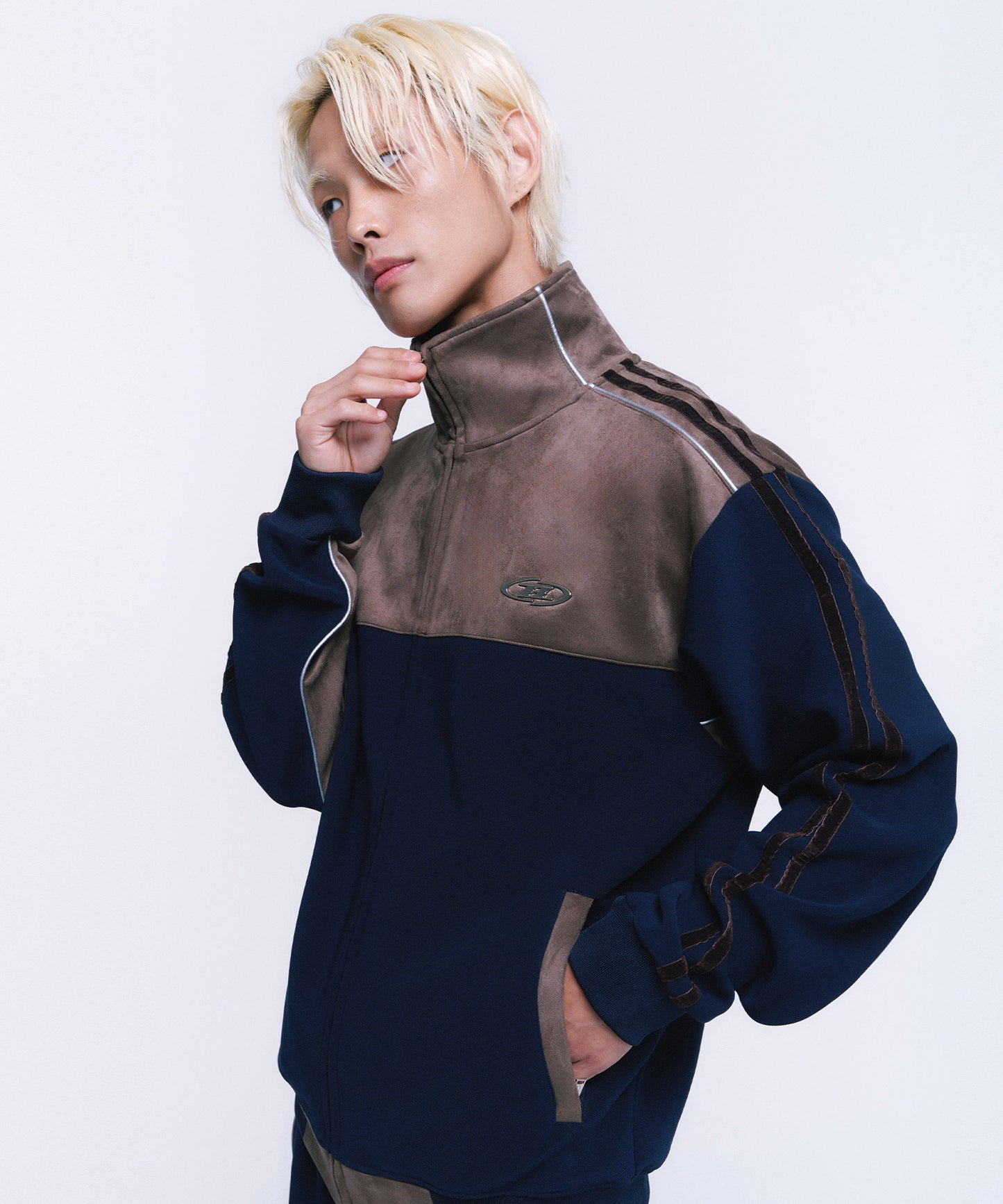 SUEDE SILVER LINE JERSEY WIDE PANTS [NAVY]
