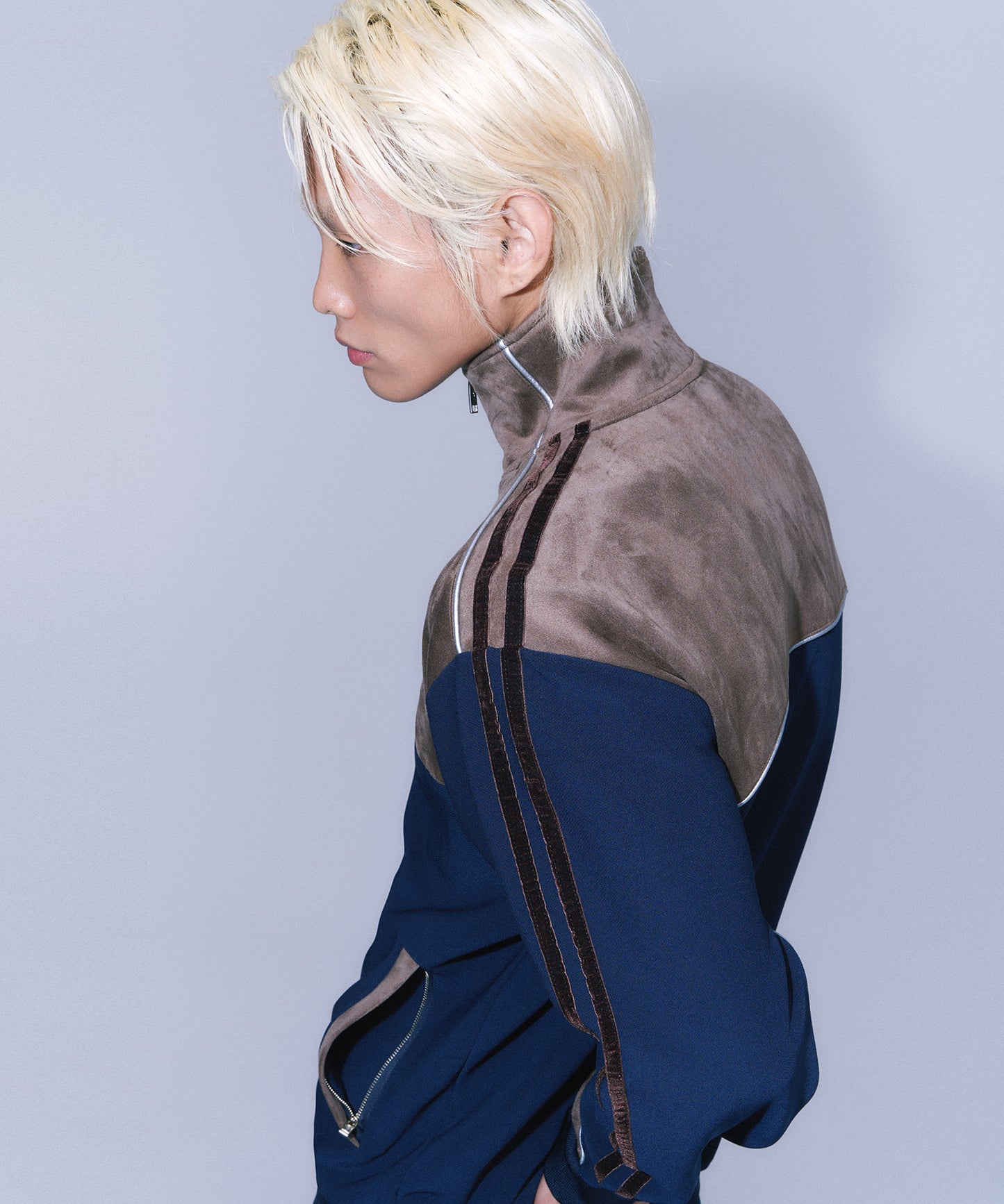 SUEDE SILVER LINE JERSEY WIDE PANTS [NAVY]