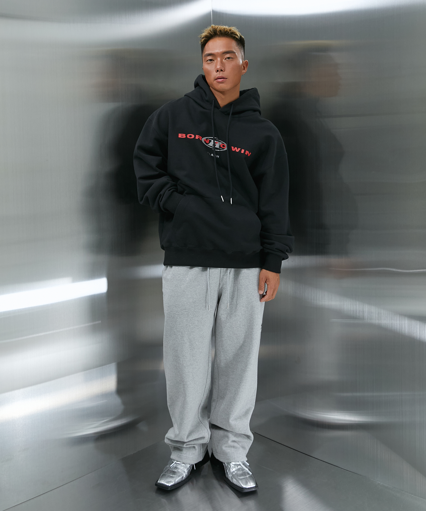 SILVER B OVERLAP HOODIE [BLACK]