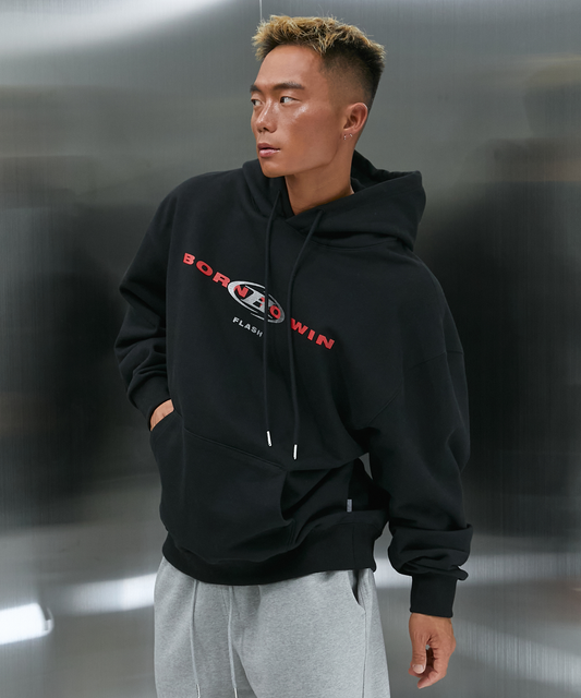 SILVER B OVERLAP HOODIE [BLACK]