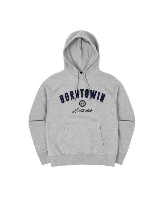 BORNTOWIN PATCH MUSCLE FIT HOODIE [MELANGE GREY]