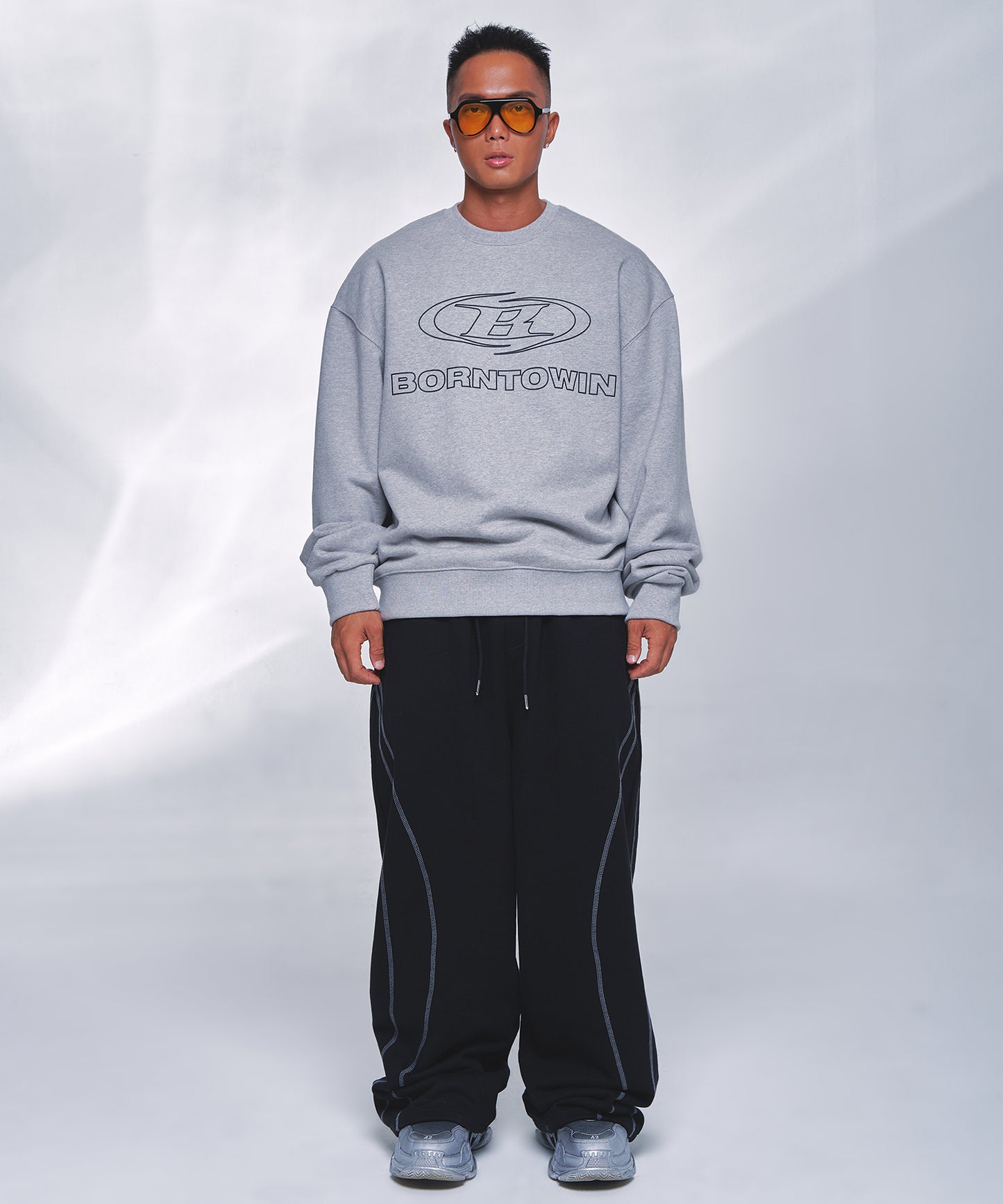 BORNTOWIN LINE LOGO SWEATSHIRTS [MELANGE GREY]