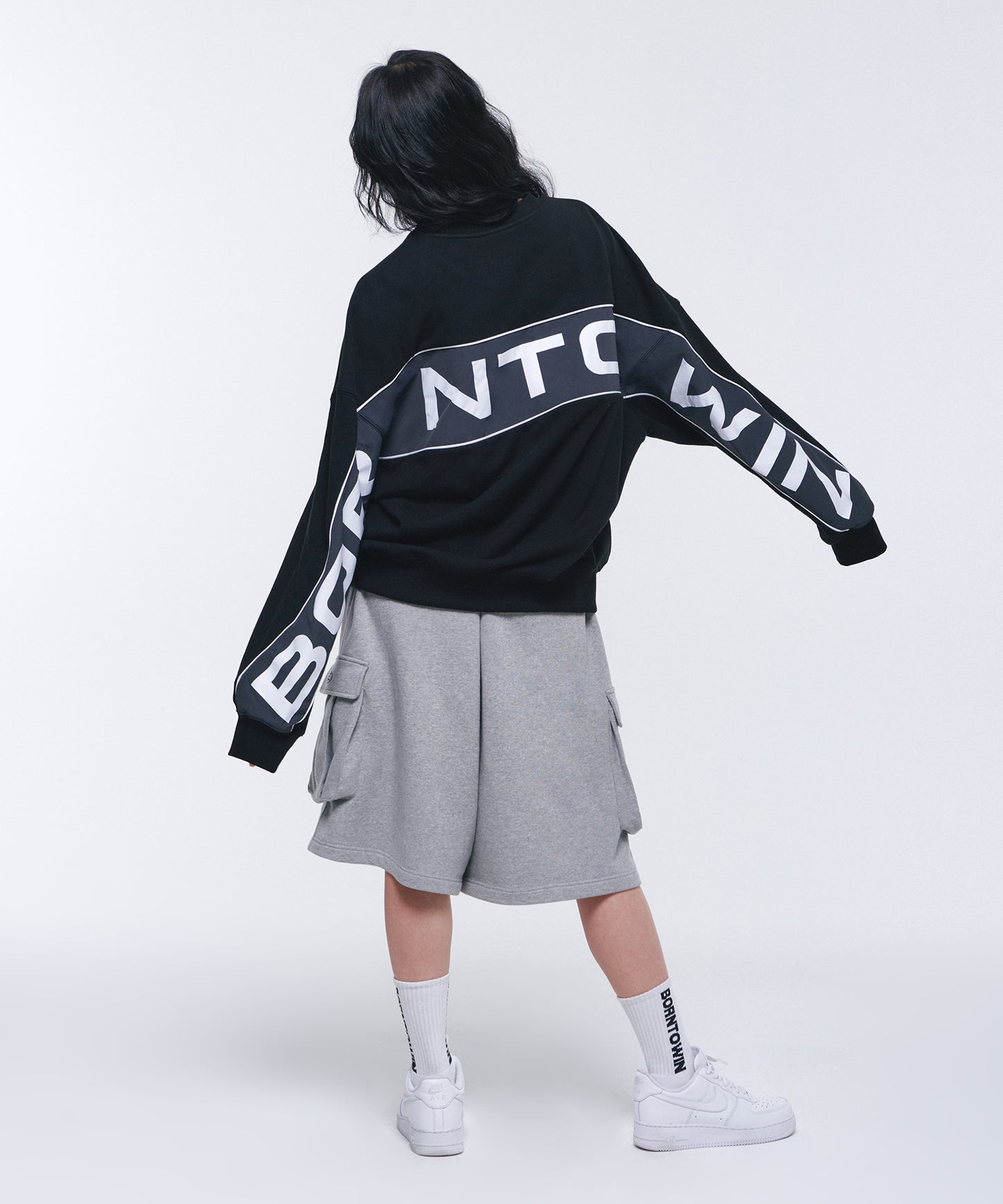 NYLON MIX BOLD SWEATSHIRTS [BLACK]