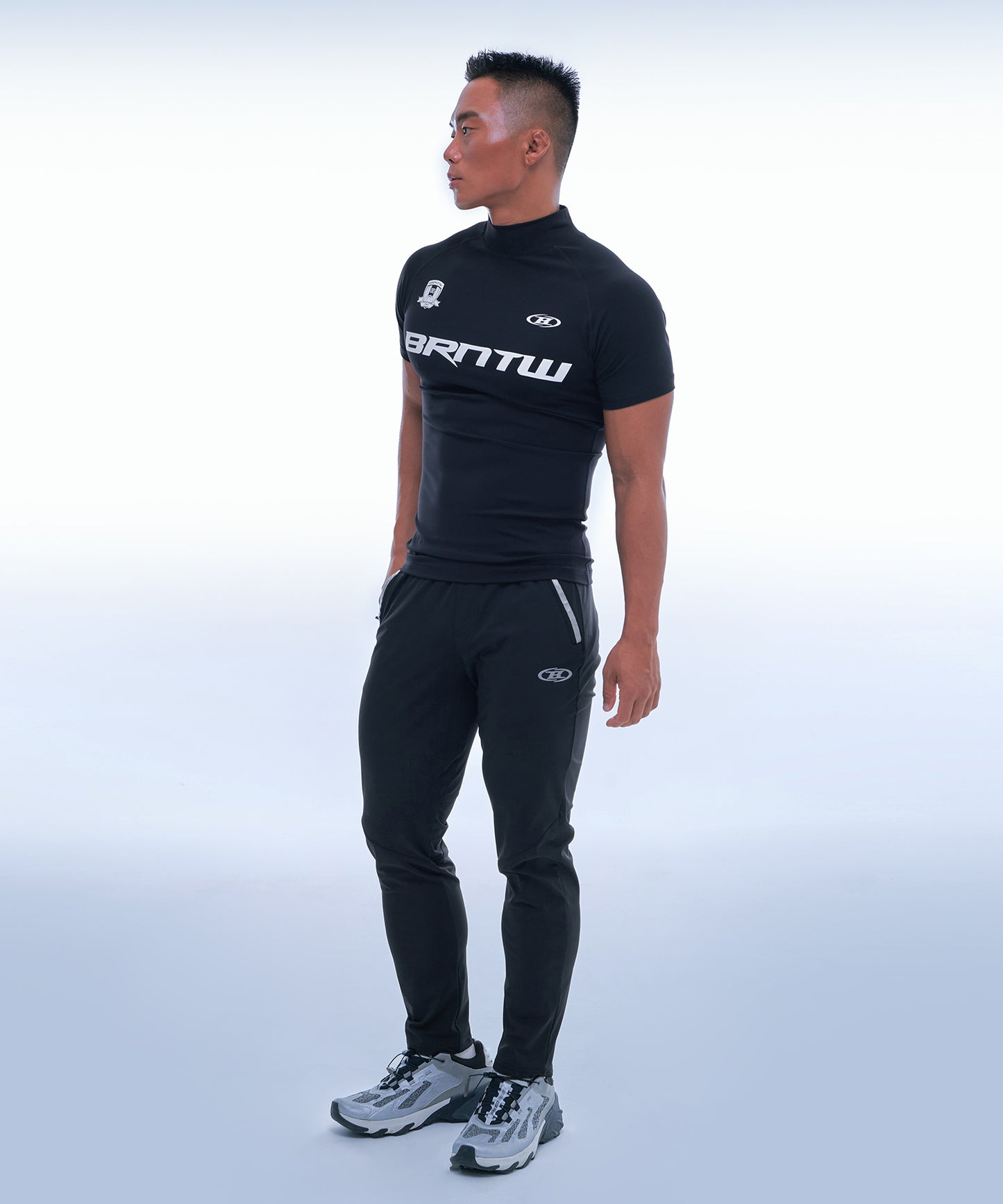 BRNTW MUSCLE FIT HIGH NECK T-SHIRTS [BLACK]