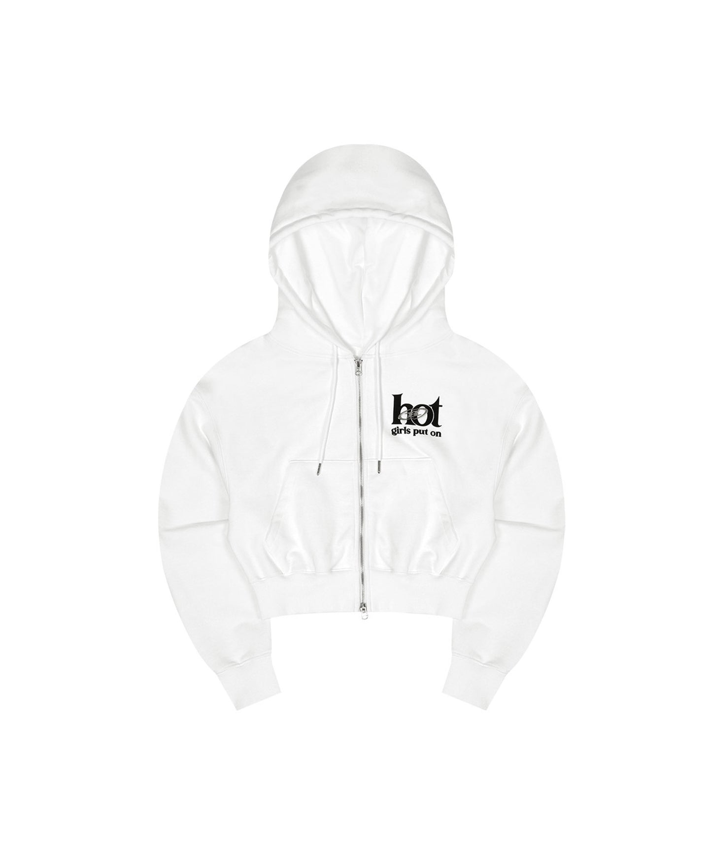 HOT CHROME B LOGO CROP ZIP-UP HOODIE [IVORY]