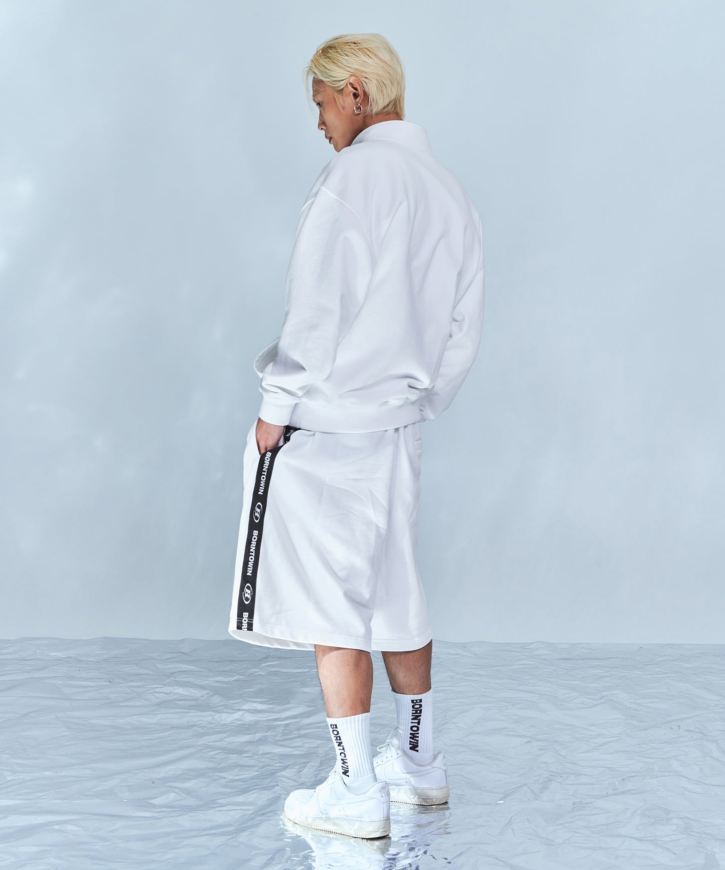 CHROME B BLACK LINE HALF PANTS LONG VER [WHITE]