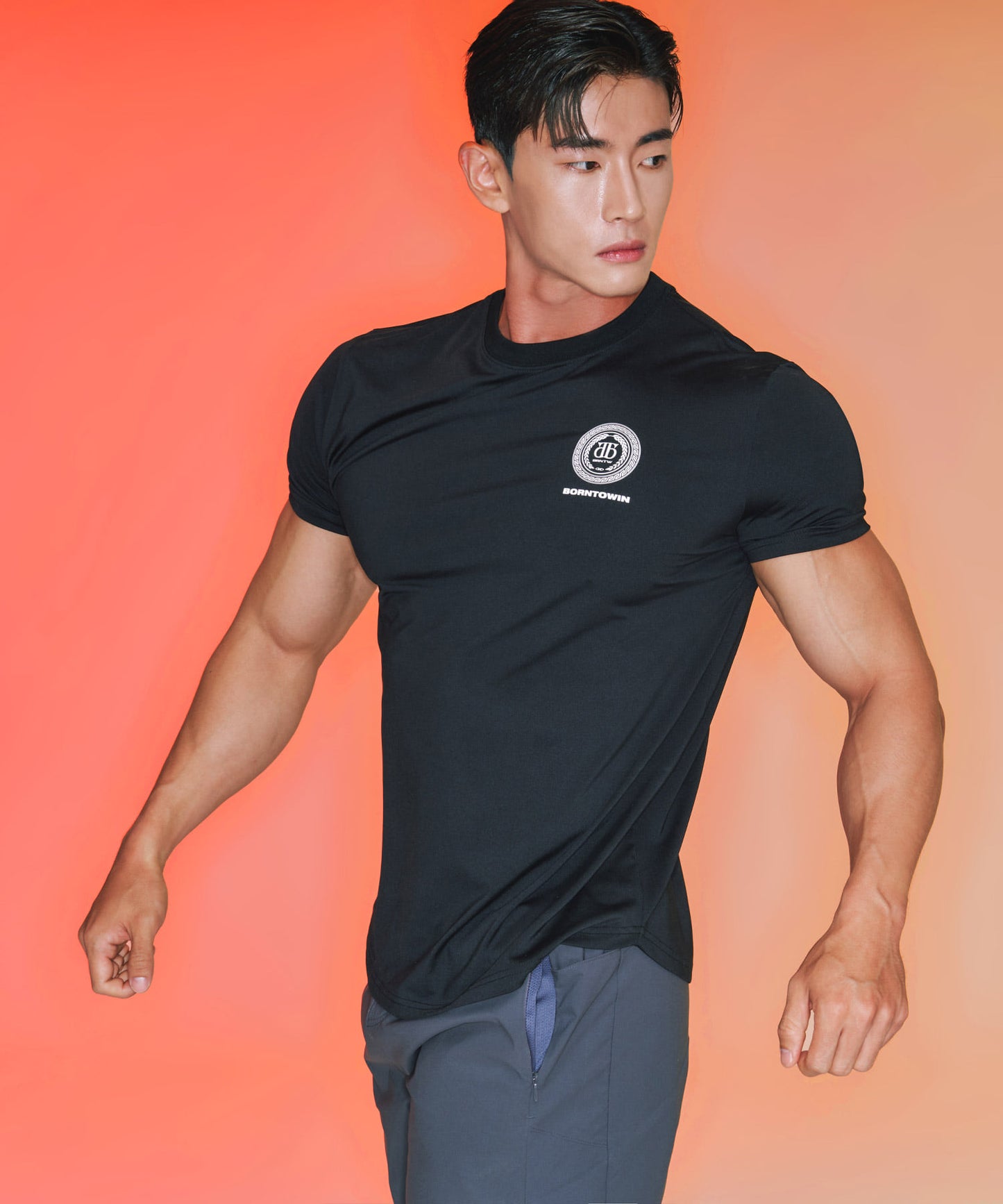 QUICK DRY SEMI MUSCLE FIT T-SHIRTS [BLACK]