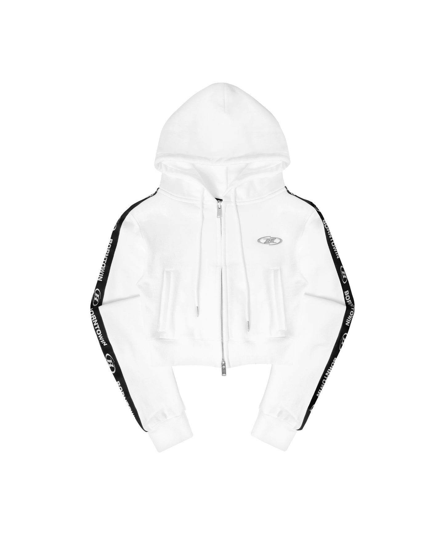 CHROME B BLACK LINE CROP ZIP-UP HOODIE [WHITE]