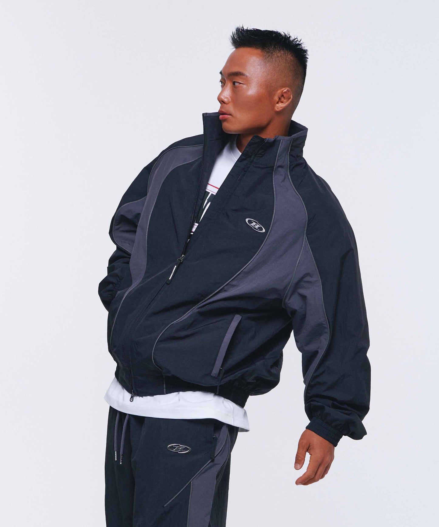 NYLON BLOCK JACKET [BLACK]