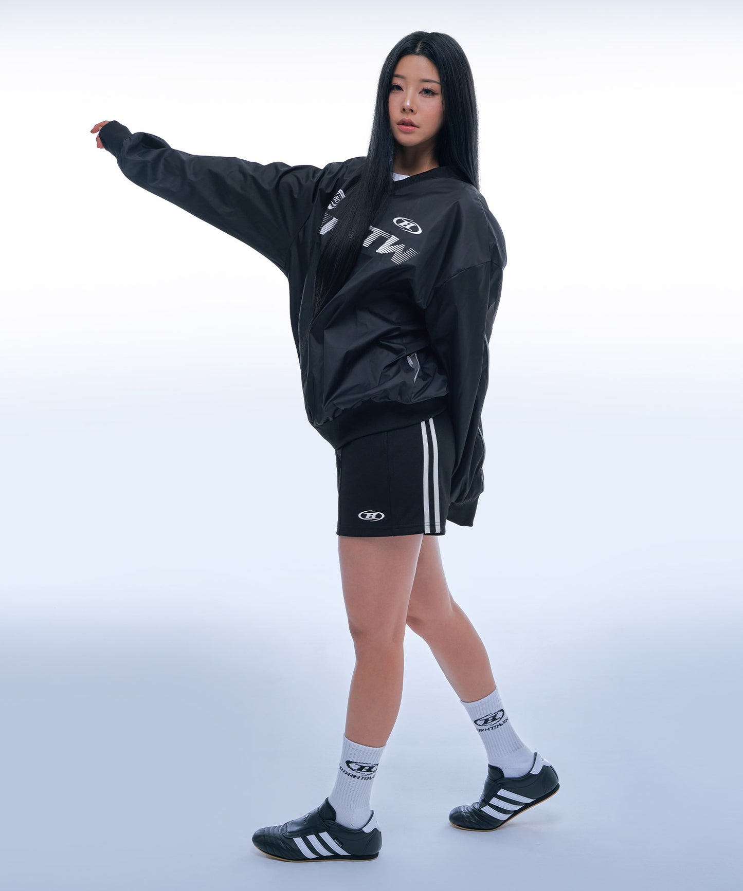 TRACK LINE PIN TUCK JERSEY SHORTS [BLACK]